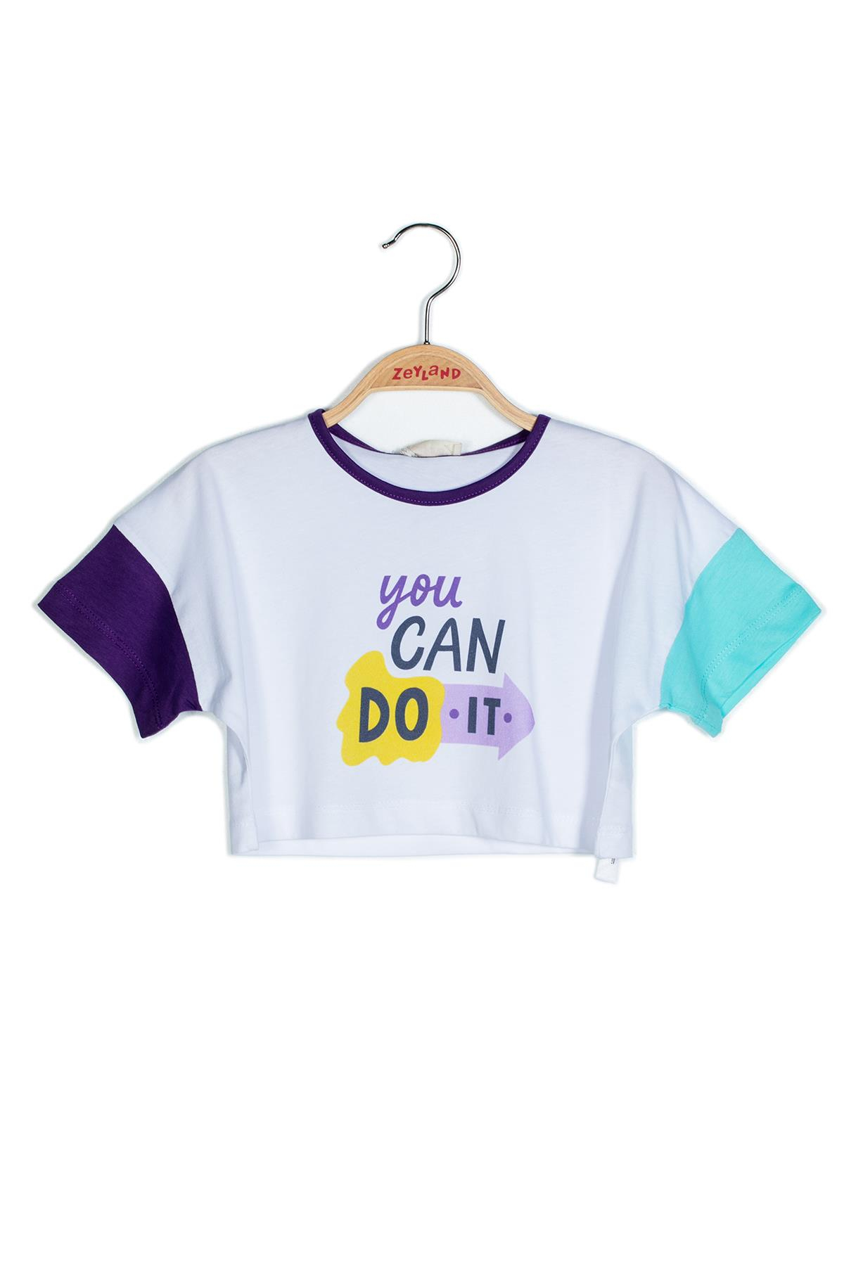 KIZ COCUK BASKILI KISA KOLLU T-SHIRT