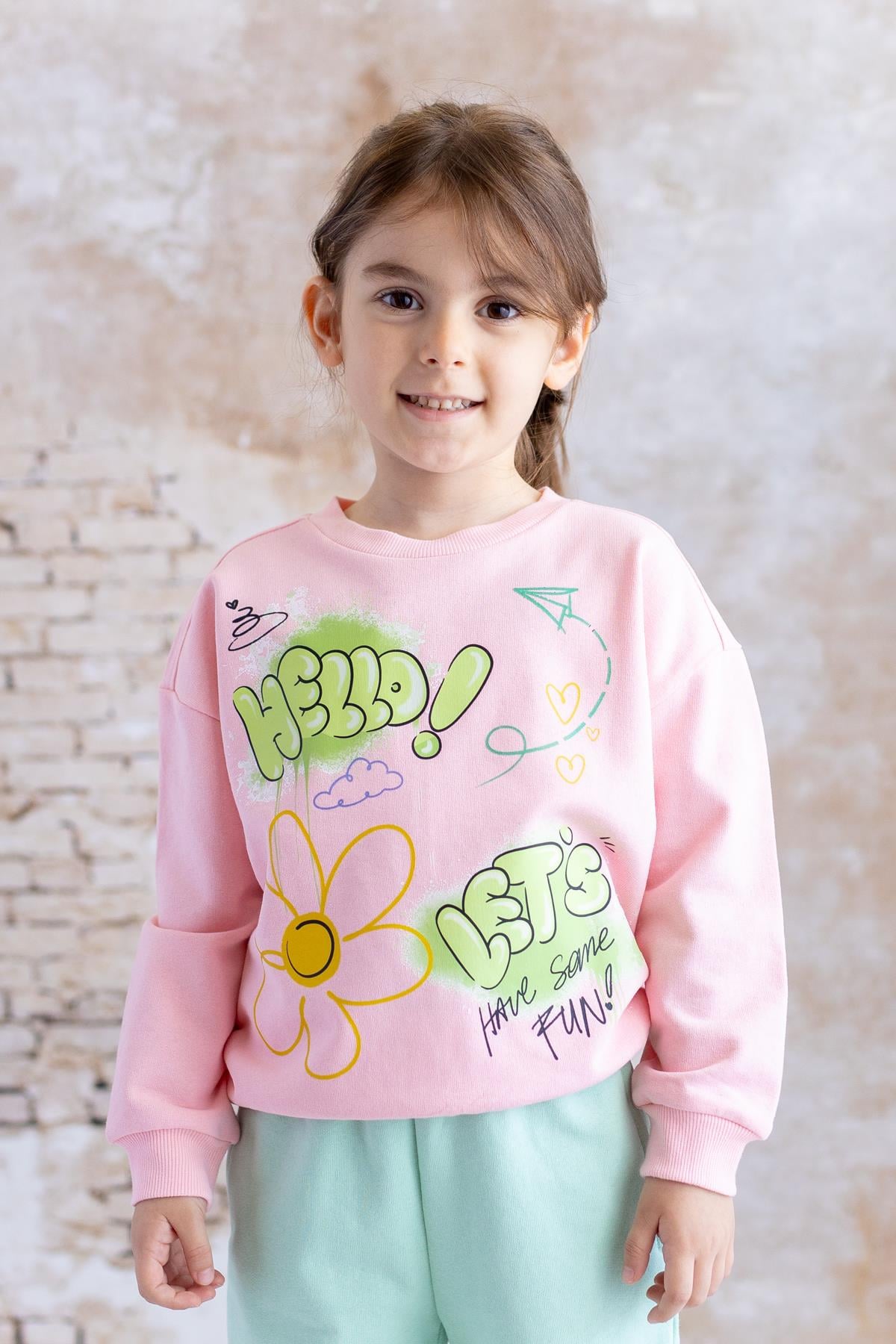 Kız Çocuk Baskılı Sweatshirt - Pembe