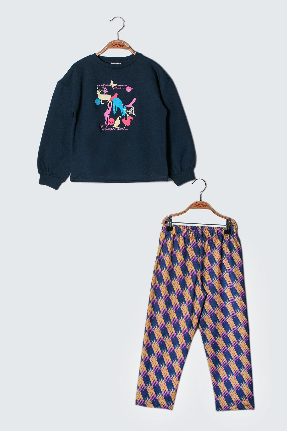 KIZ COCUK BASKILI SWEATSHIRT VE TAYT TAKIM