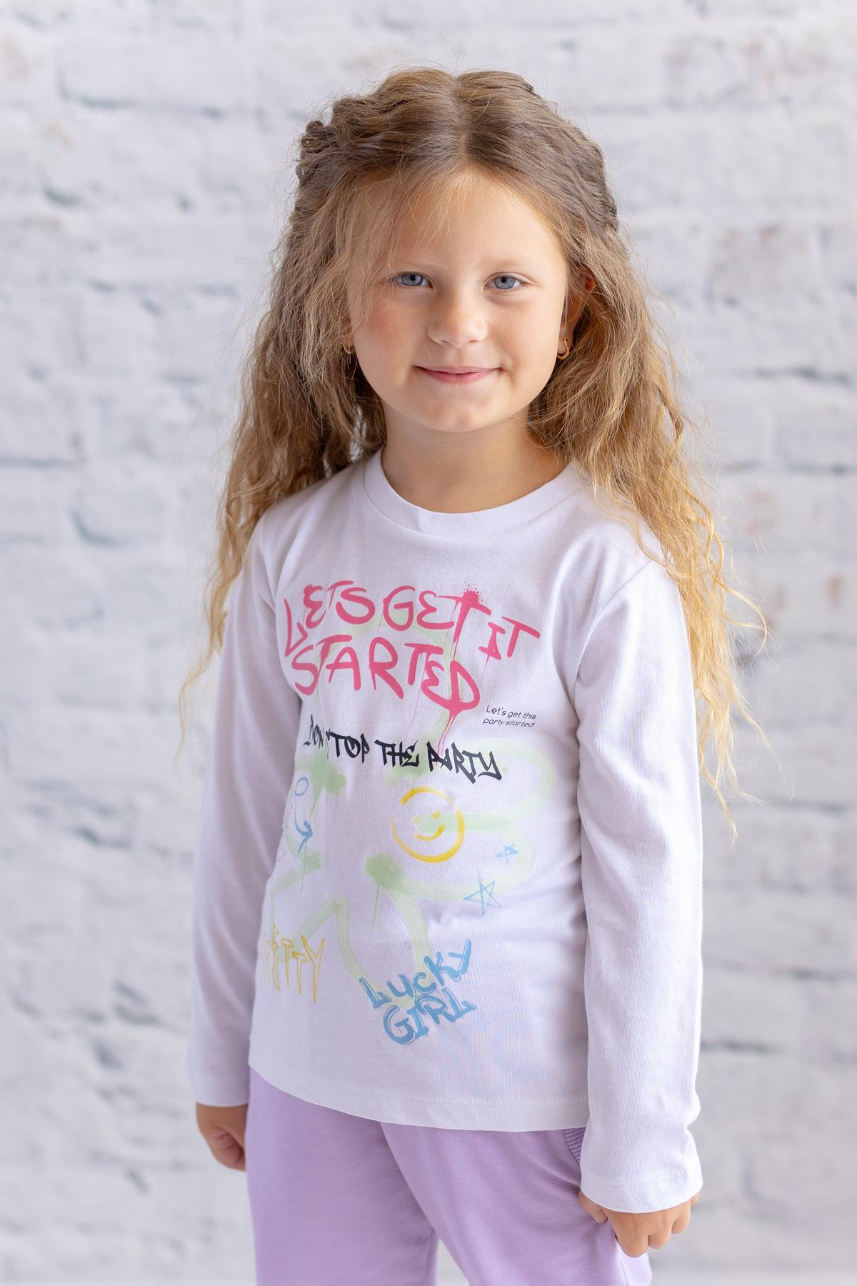 Kız Çocuk Baskılı Uzun Kollu T-Shirt - Beyaz
