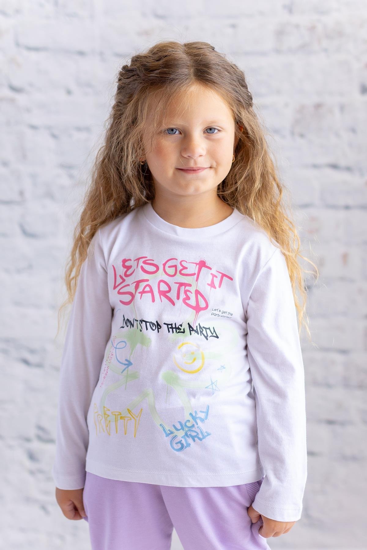 Kız Çocuk Baskılı Uzun Kollu T-Shirt - Beyaz