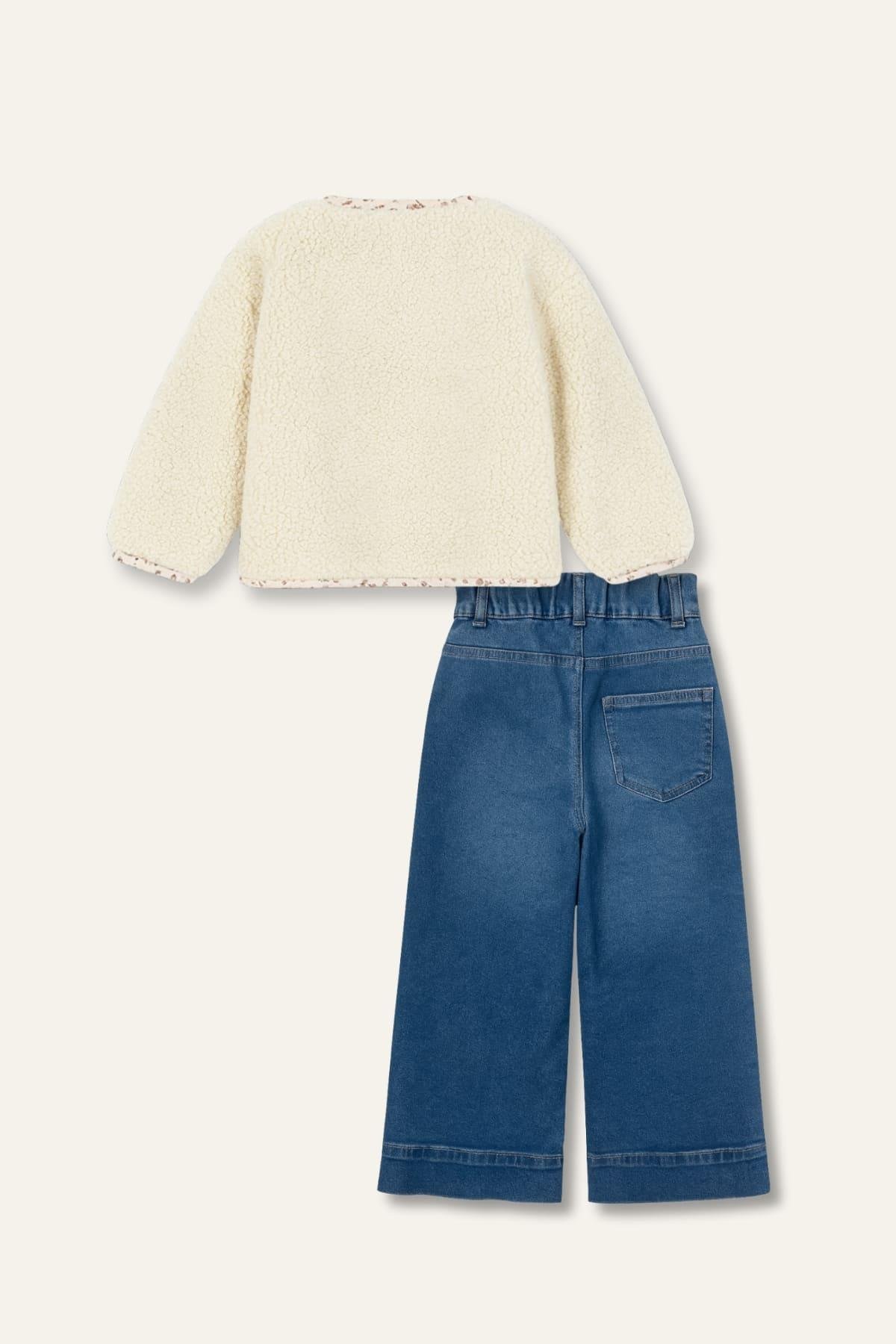 Kız Çocuk Ceketli 3'lü Takım - Bej