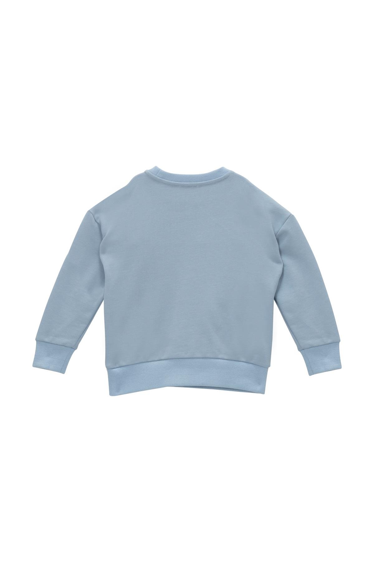 Kız Çocuk Cep Detaylı Baskılı Sweatshirt - Bebek Mavisi