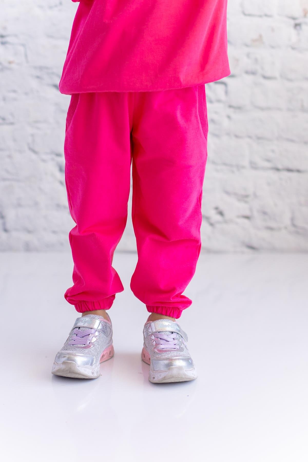 Kız Çocuk Cep Detaylı Paçası Lastikli Eşofman Altı - Fusya