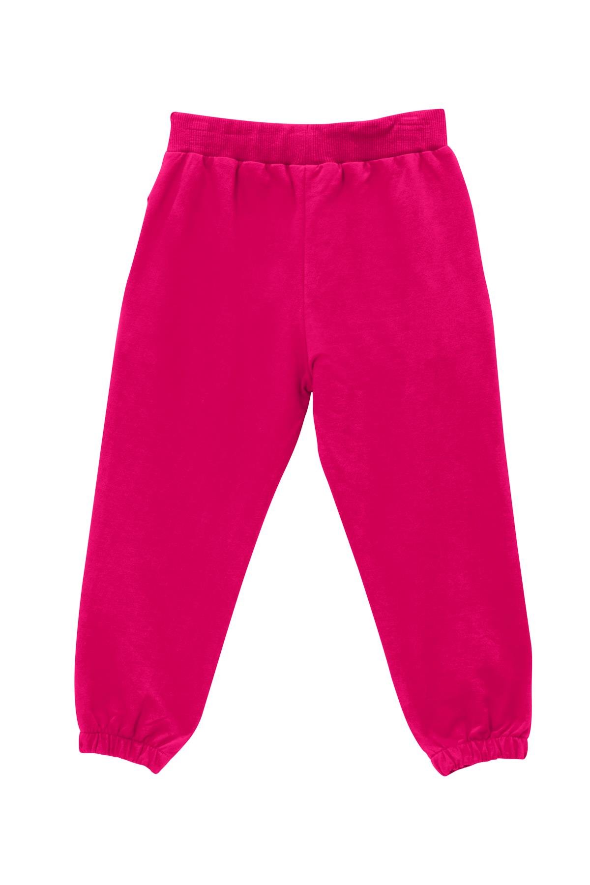 Kız Çocuk Cep Detaylı Paçası Lastikli Eşofman Altı - Fusya