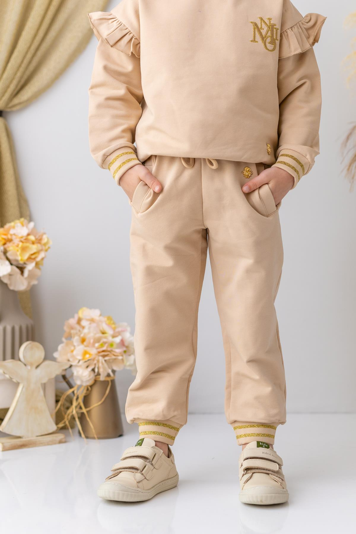 Kız Çocuk Cepli Eşofman Altı - Bej