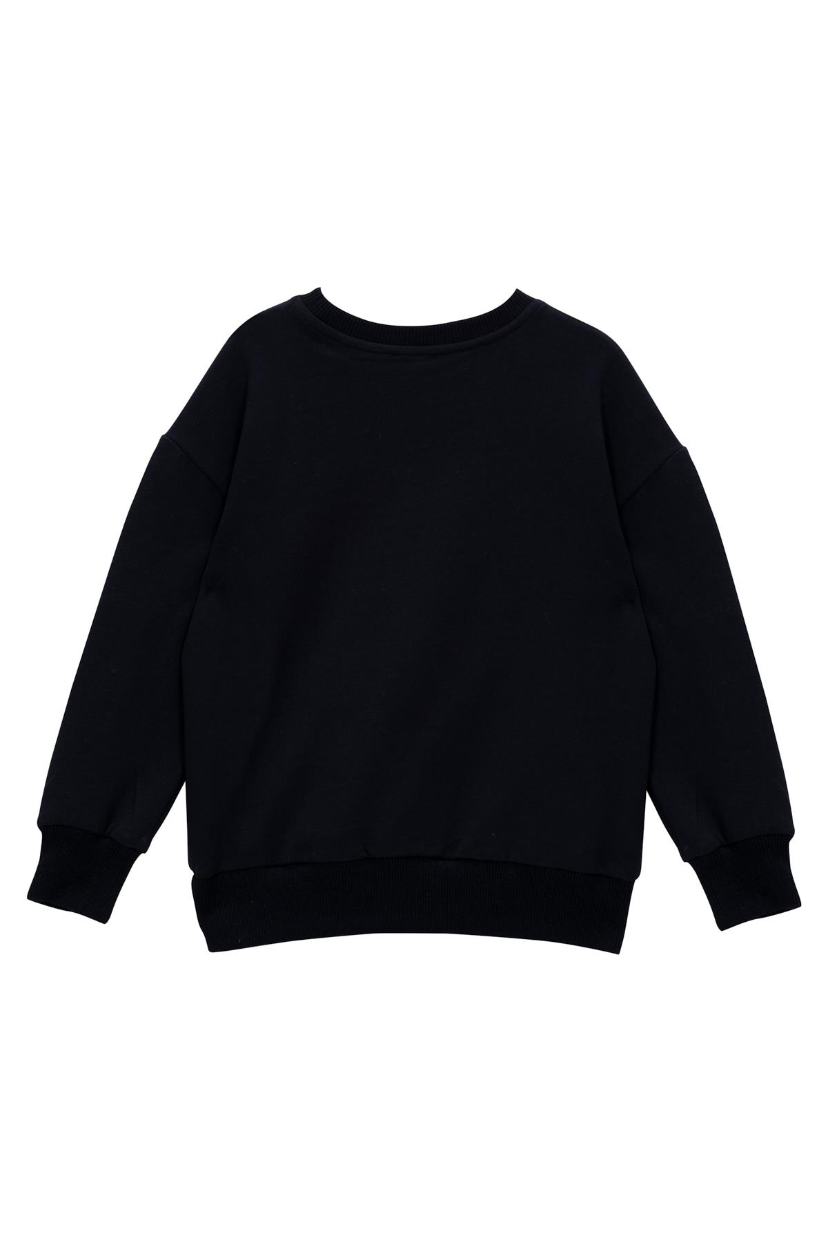 Kız Çocuk Çicek Aksesuarlı Sweatshirt - Siyah