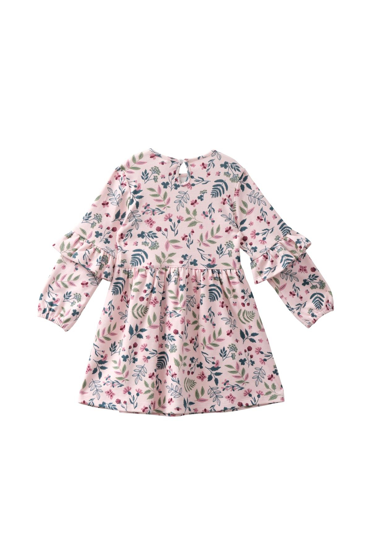 Kız Çocuk Çiçek Desenli Elbise - Pembe Desenli