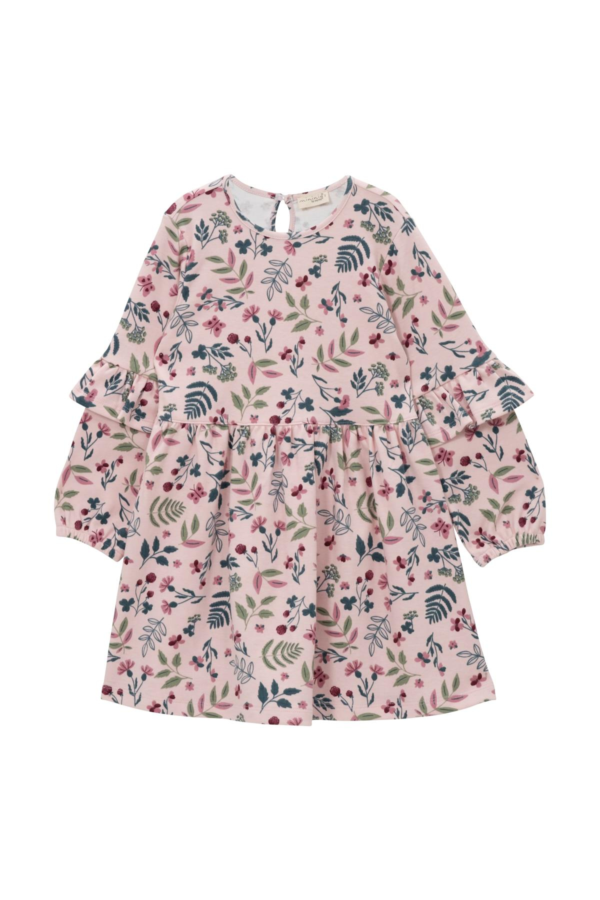 Kız Çocuk Çiçek Desenli Elbise - Pembe Desenli