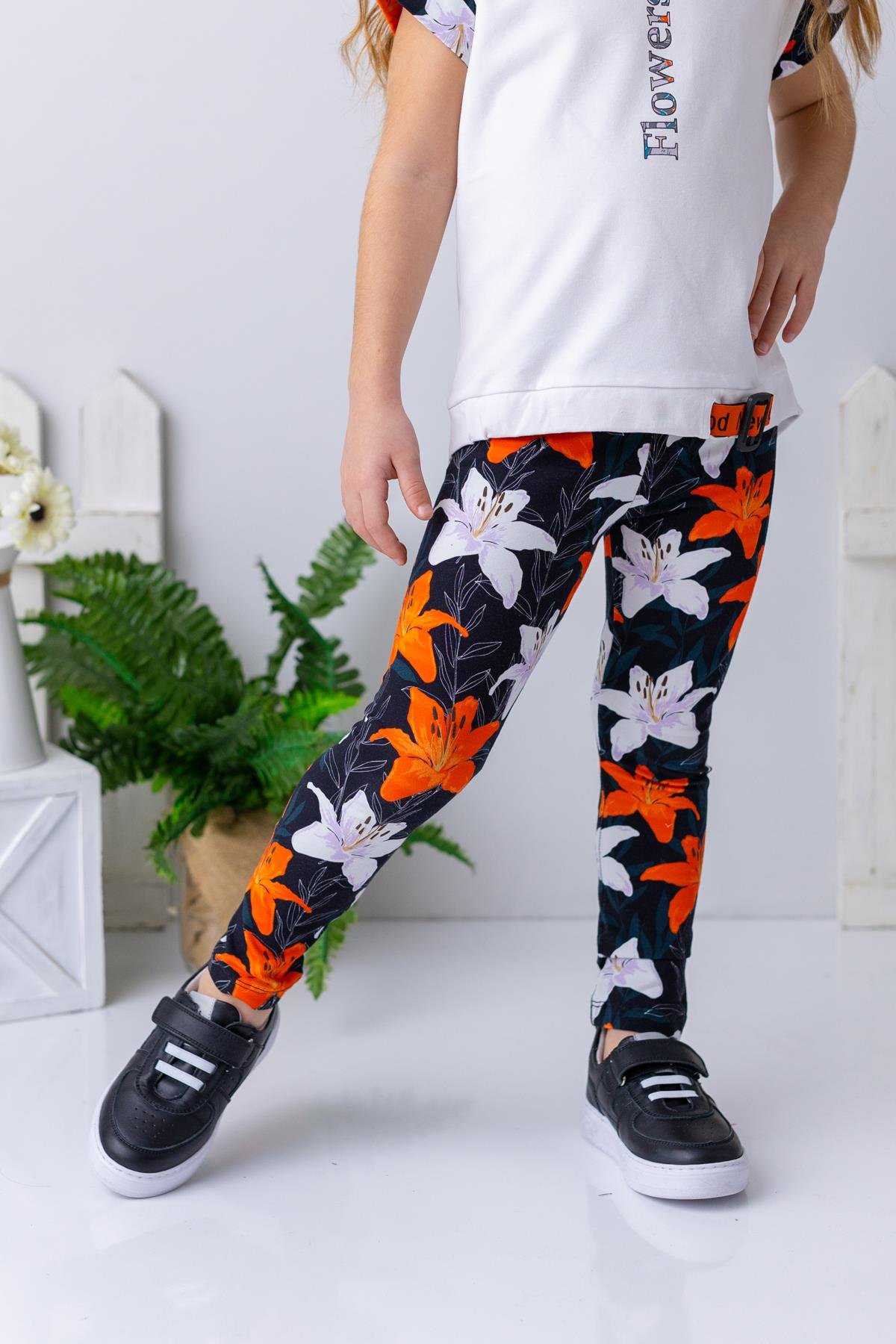 Kız Çocuk Çiçek Desenli Uzun Tayt - Çiçek Desenli