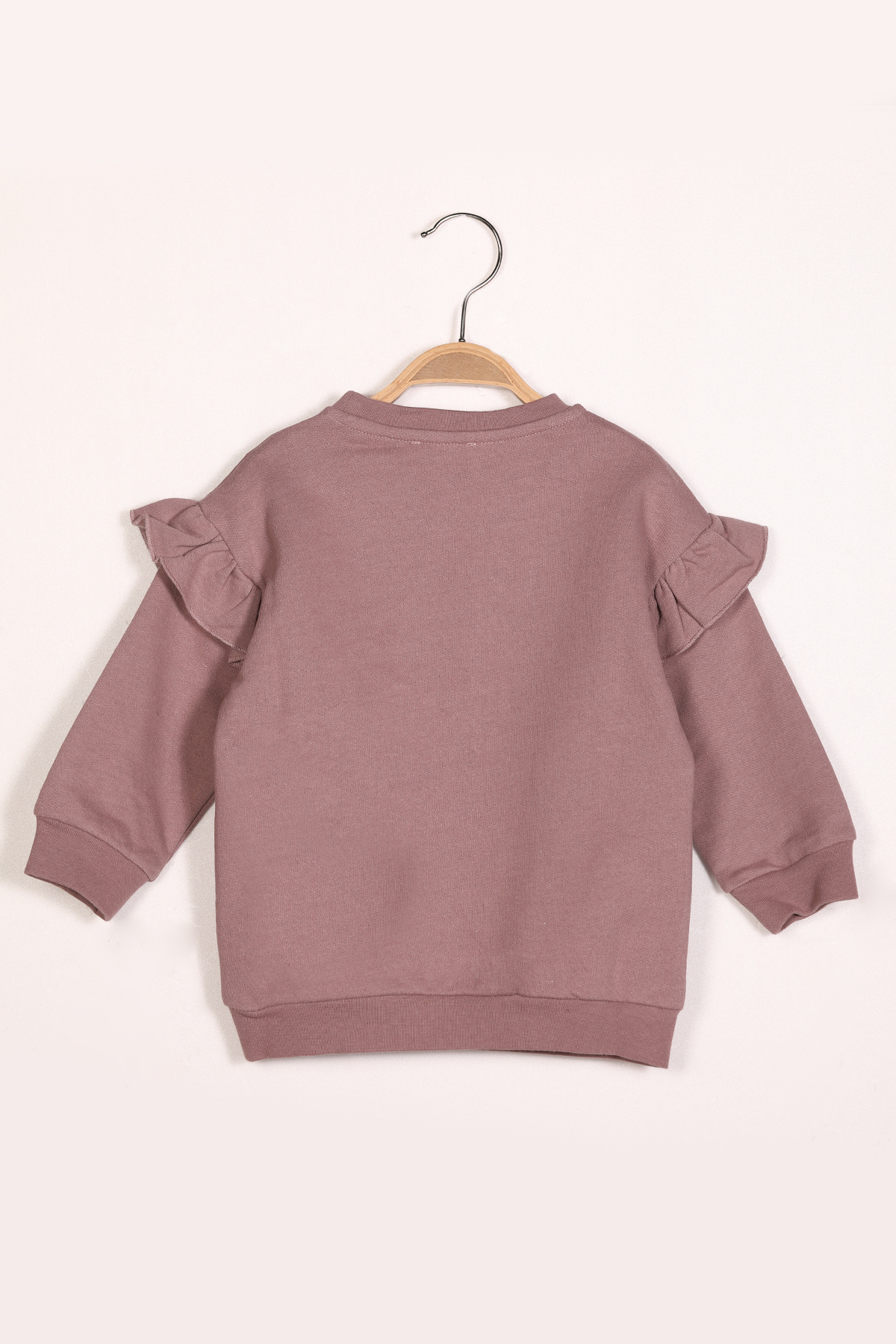 Kiz Cocuk CiCek Nakisli Firfirli Pembe Sweatshirt 2Y-7Y
