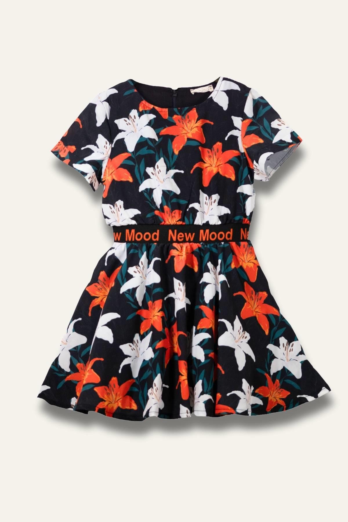 Kız Çocuk Çiçekli Şifon Elbise - Beyaz