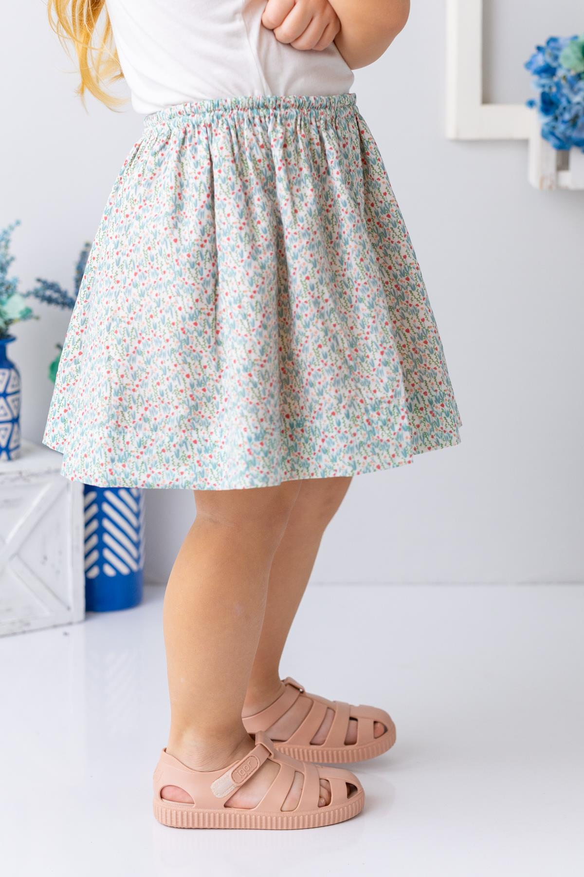 Kız Çocuk Çift Taraflı Çiçek Desenli Etek - Desenli