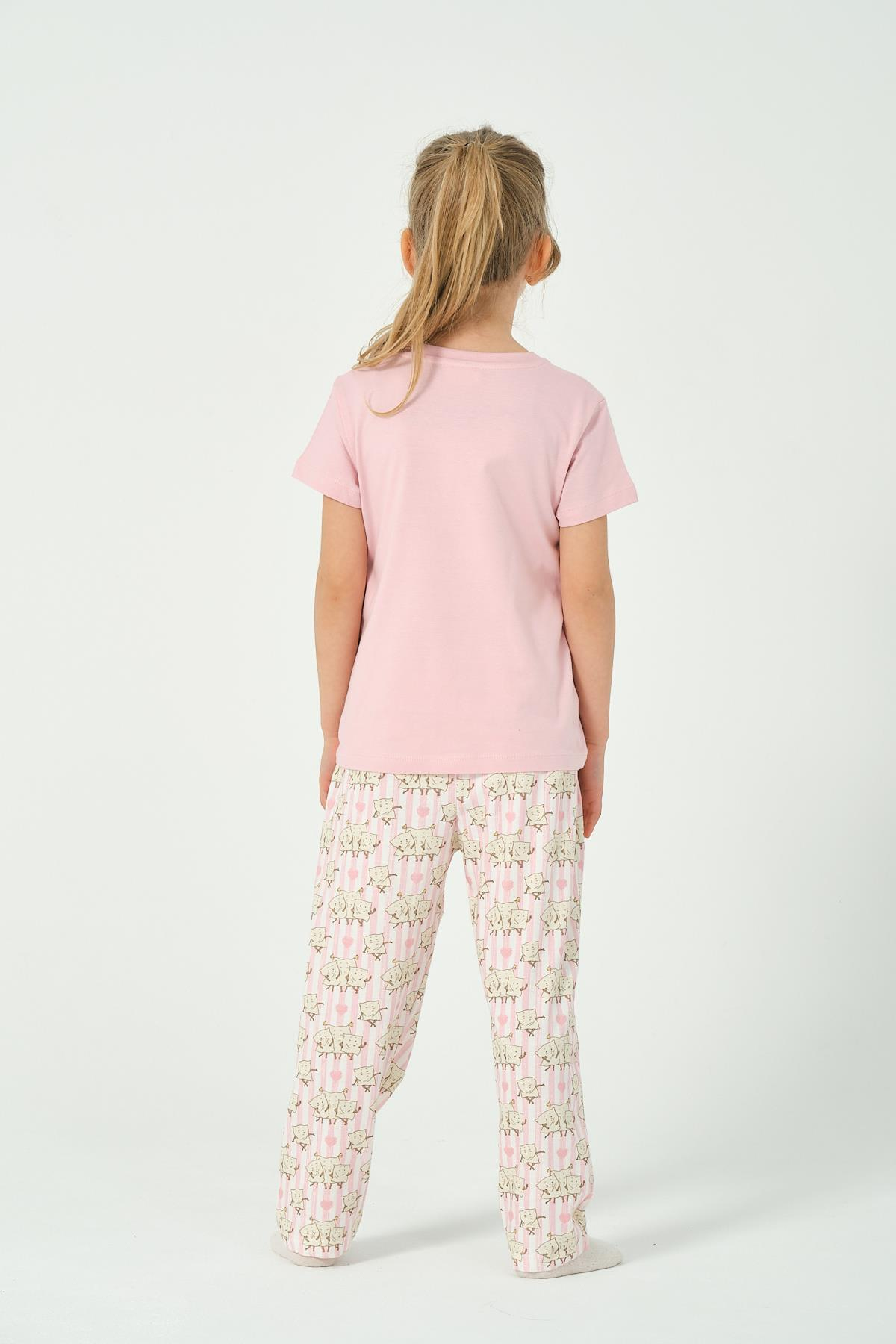 KIZ COCUK CIZGILI DESENLI KISA KOLLU PIJAMA TAKIMI