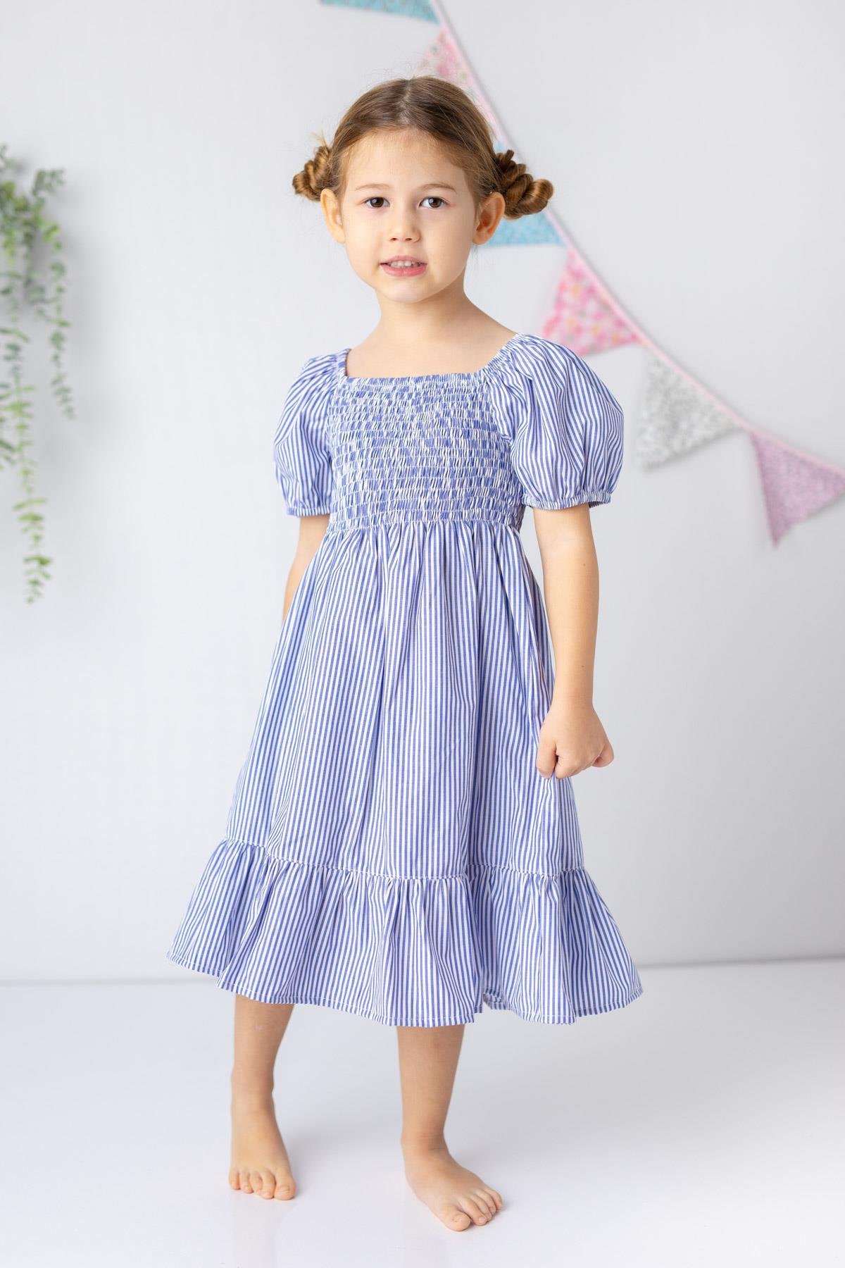 KIZ COCUK CIZGILI GIPELI DOKUMA MIDI ELBISE