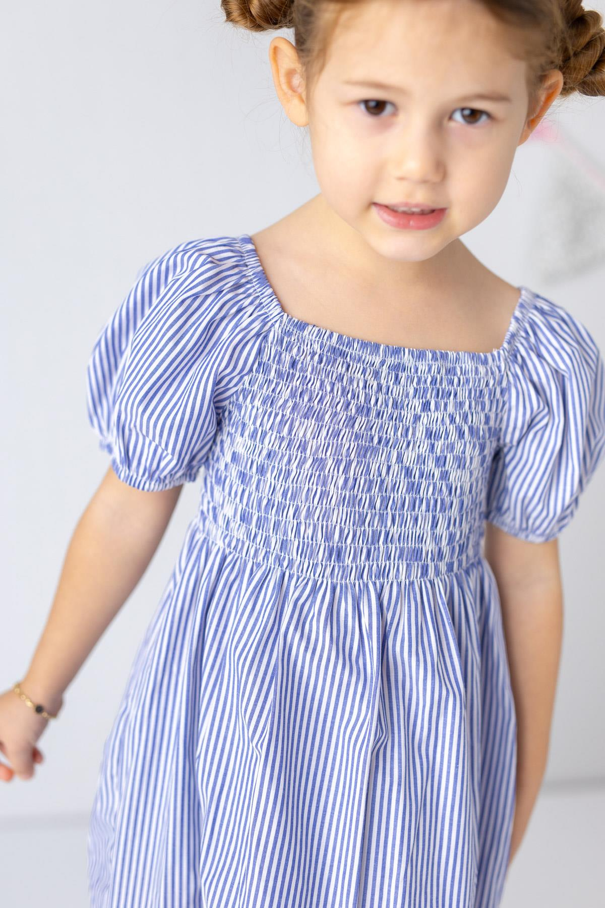 KIZ COCUK CIZGILI GIPELI DOKUMA MIDI ELBISE