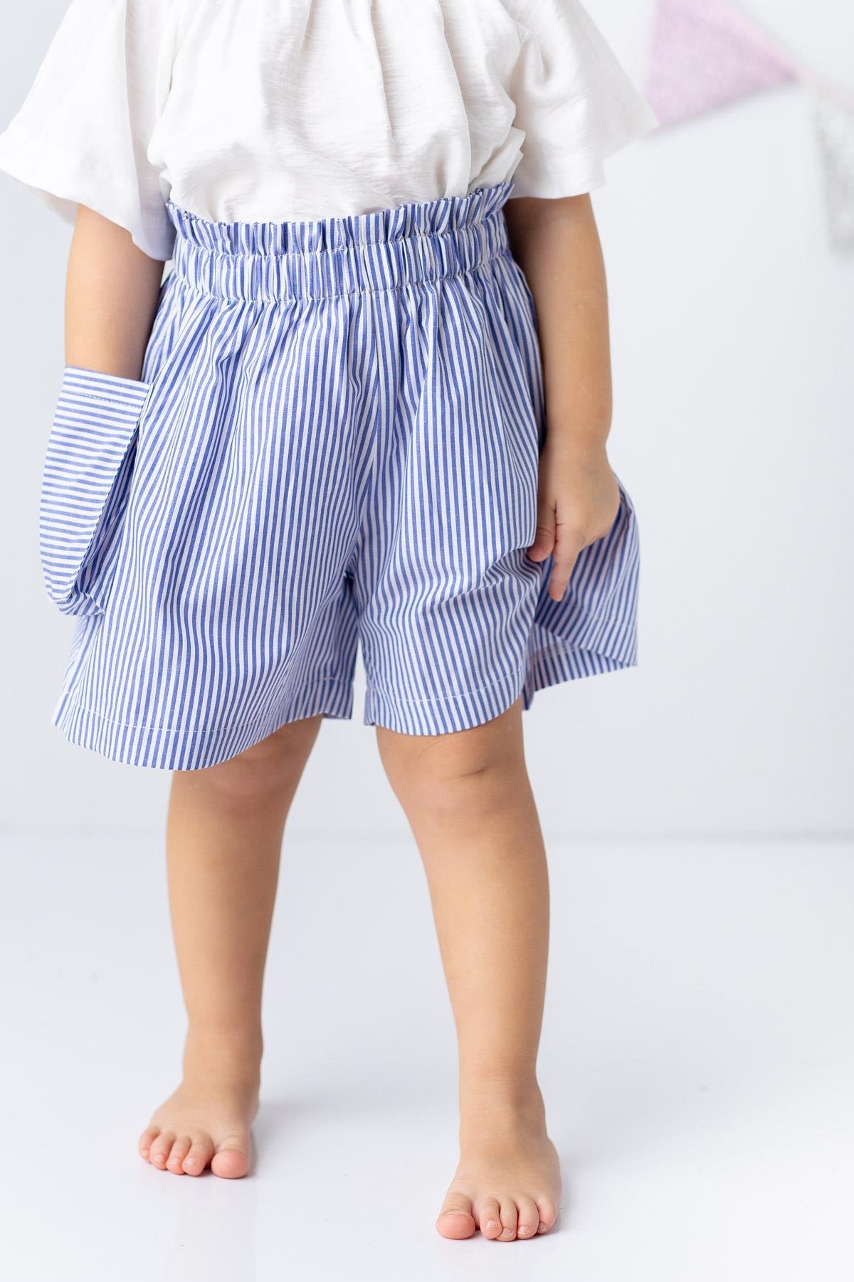 KIZ COCUK CIZGILI KARGO CEPLI SORT