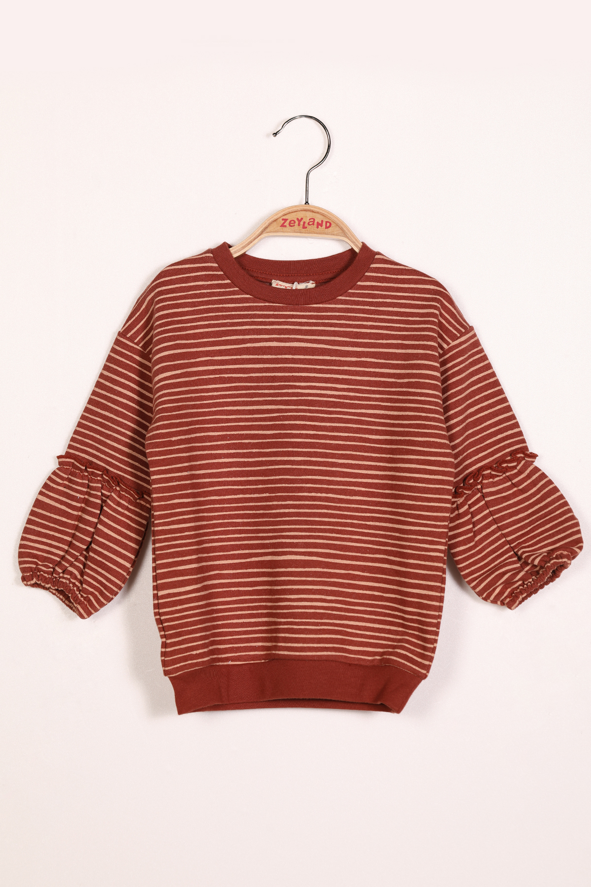 Kiz Cocuk Cizgili Kirmizi Sweatshirt 2Y-7Y