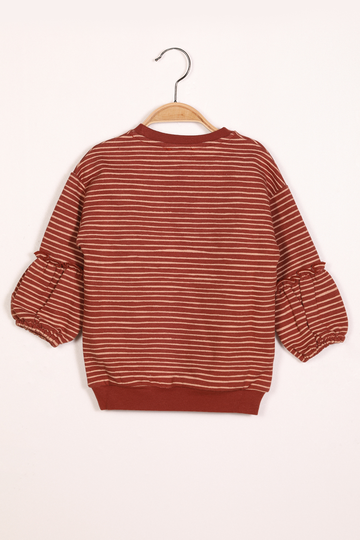 Kiz Cocuk Cizgili Kirmizi Sweatshirt 2Y-7Y