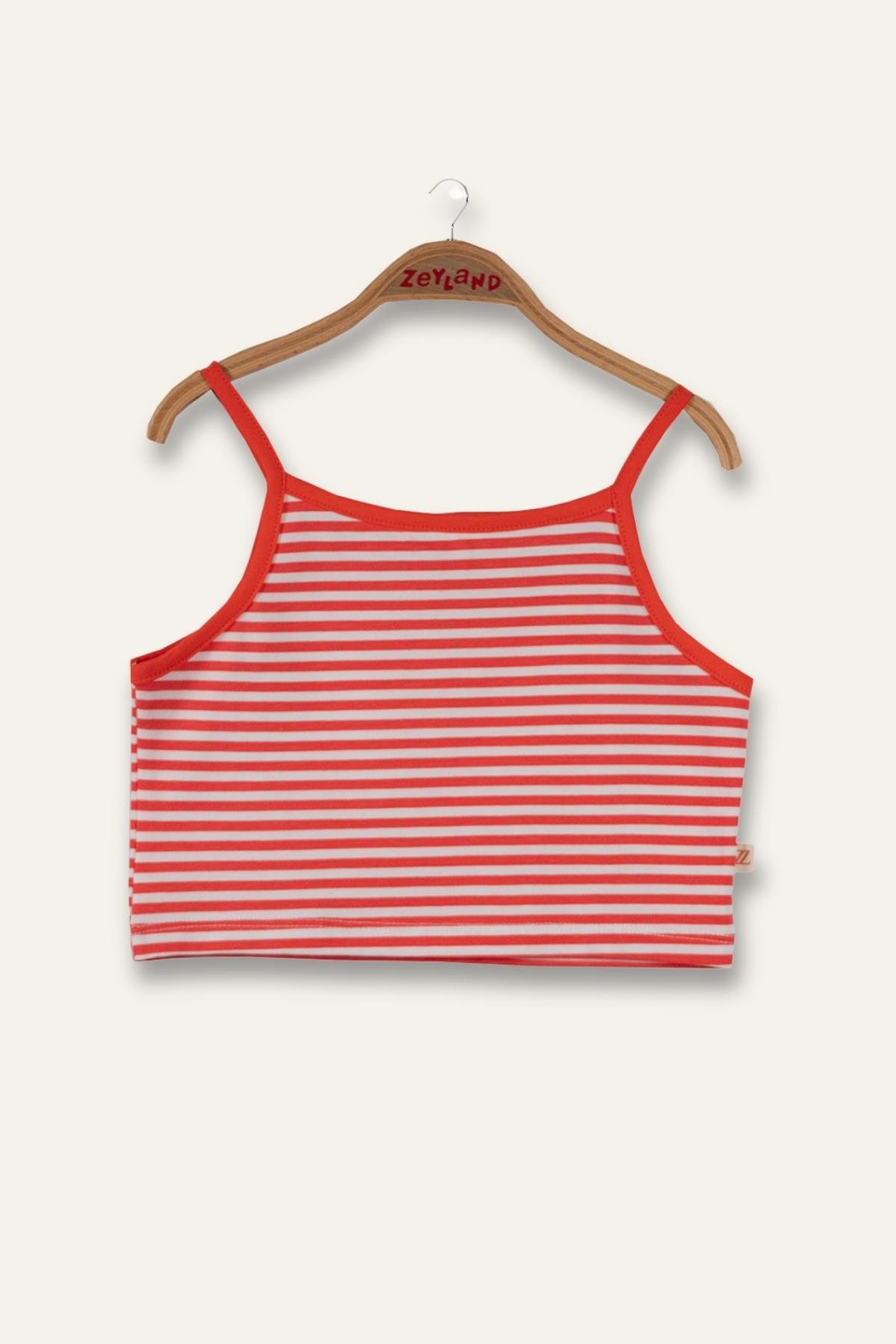 Kız Çocuk Crop Çizgili Atlet - Coral Çizgili