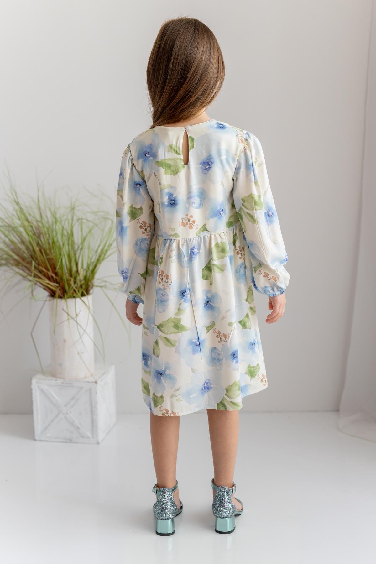 Kız Çocuk Desenli Dokuma Elbise 