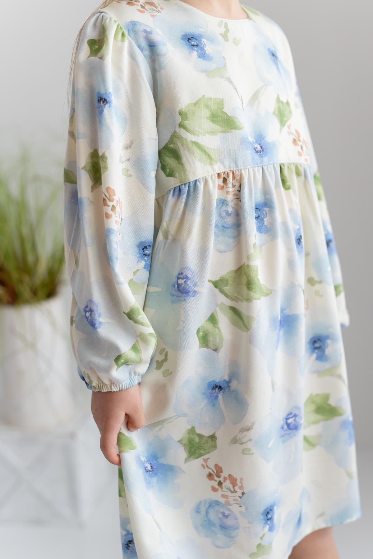 Kız Çocuk Desenli Dokuma Elbise 