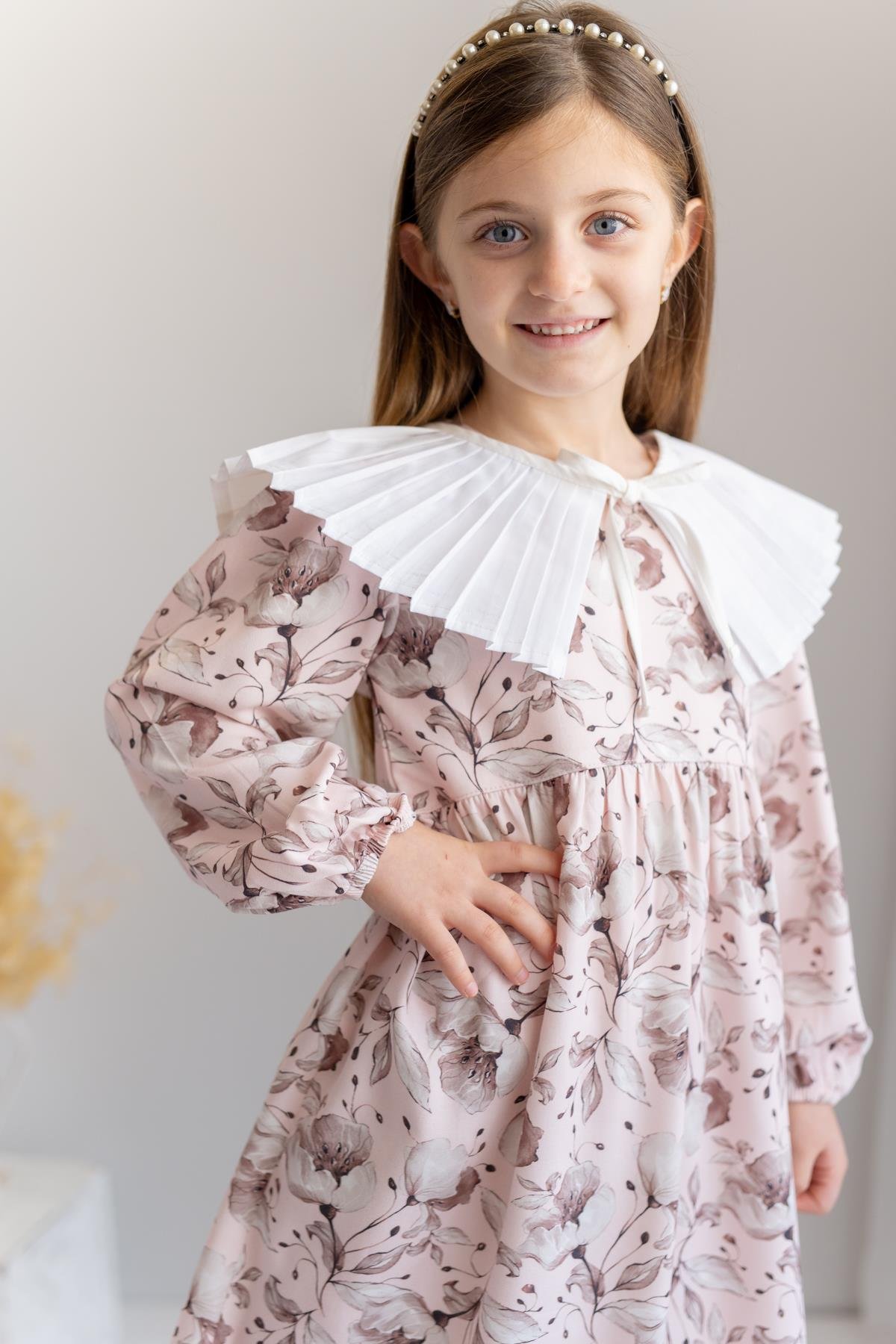 Kız Çocuk Desenli Dokuma Elbise 