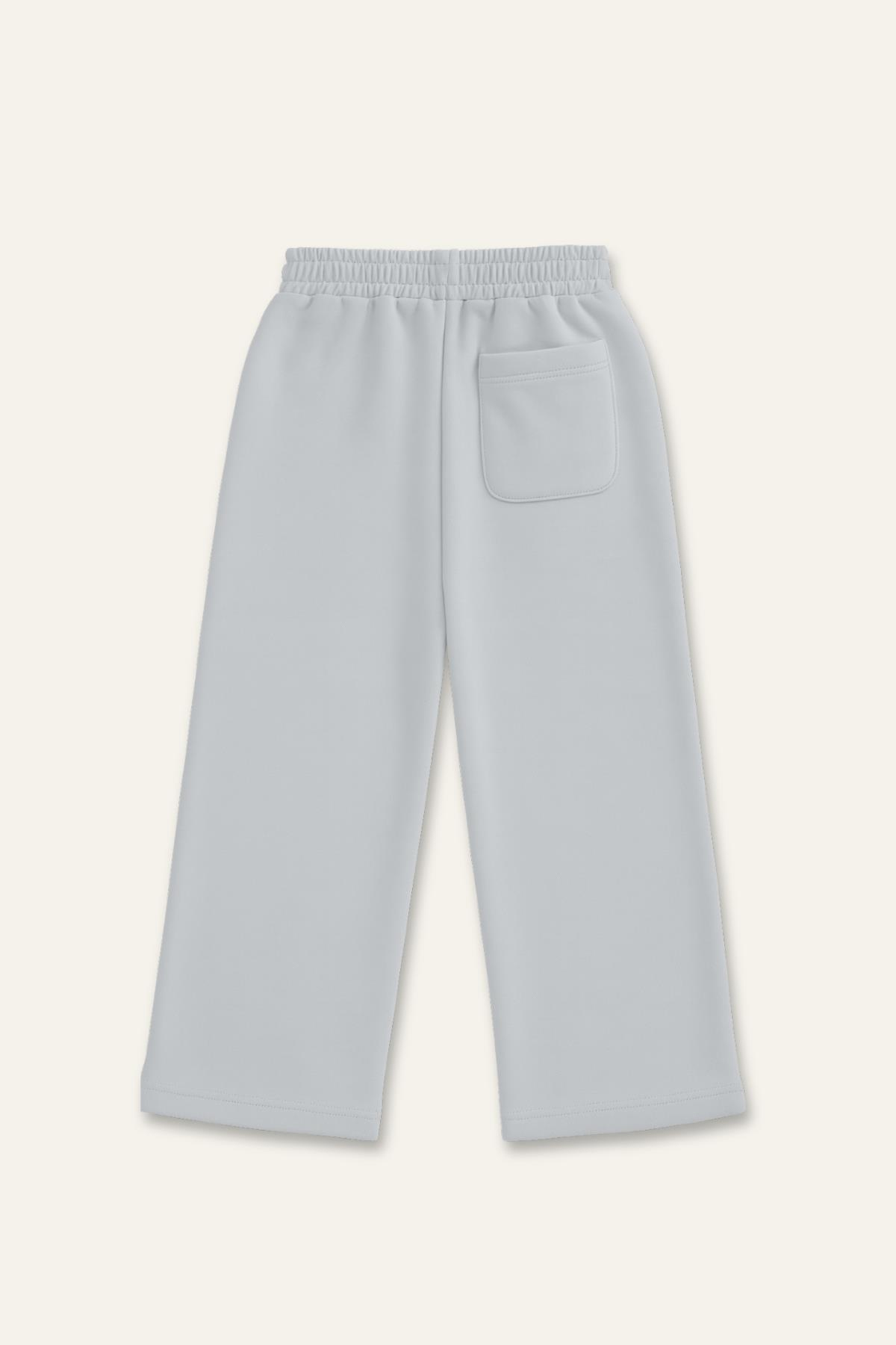 Kız Çocuk Düz Paça Fırçalı Tek Alt - Gri