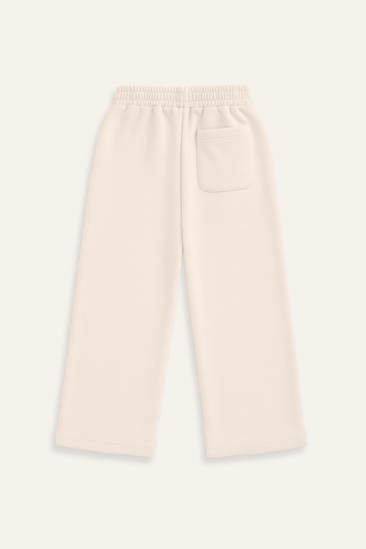 Kız Çocuk Düz Paça Fırçalı Tek Alt - Krem