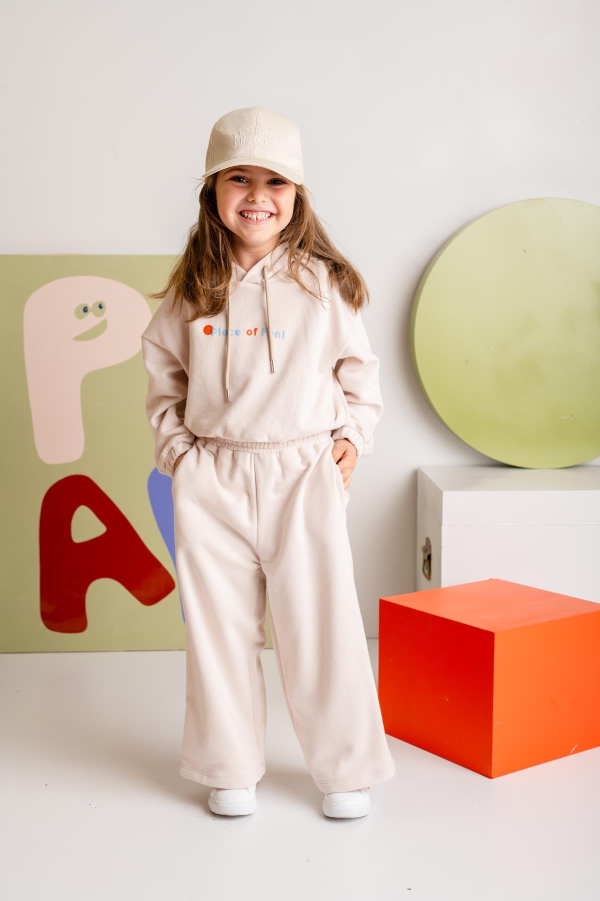 Kız Çocuk Düz Paça Fırçalı Tek Alt - Krem