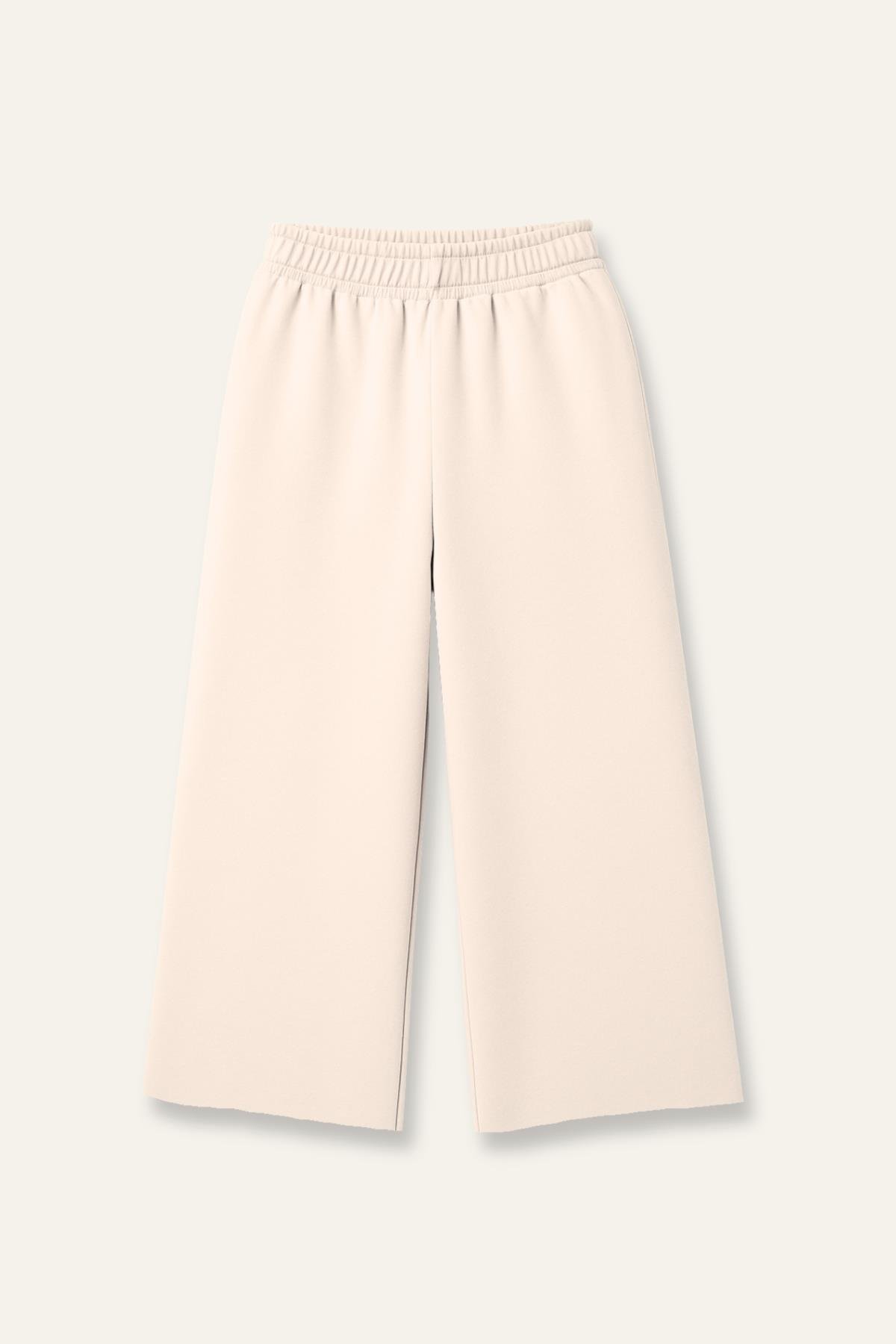 Kız Çocuk Düz Paça Fırçalı Tek Alt - Krem