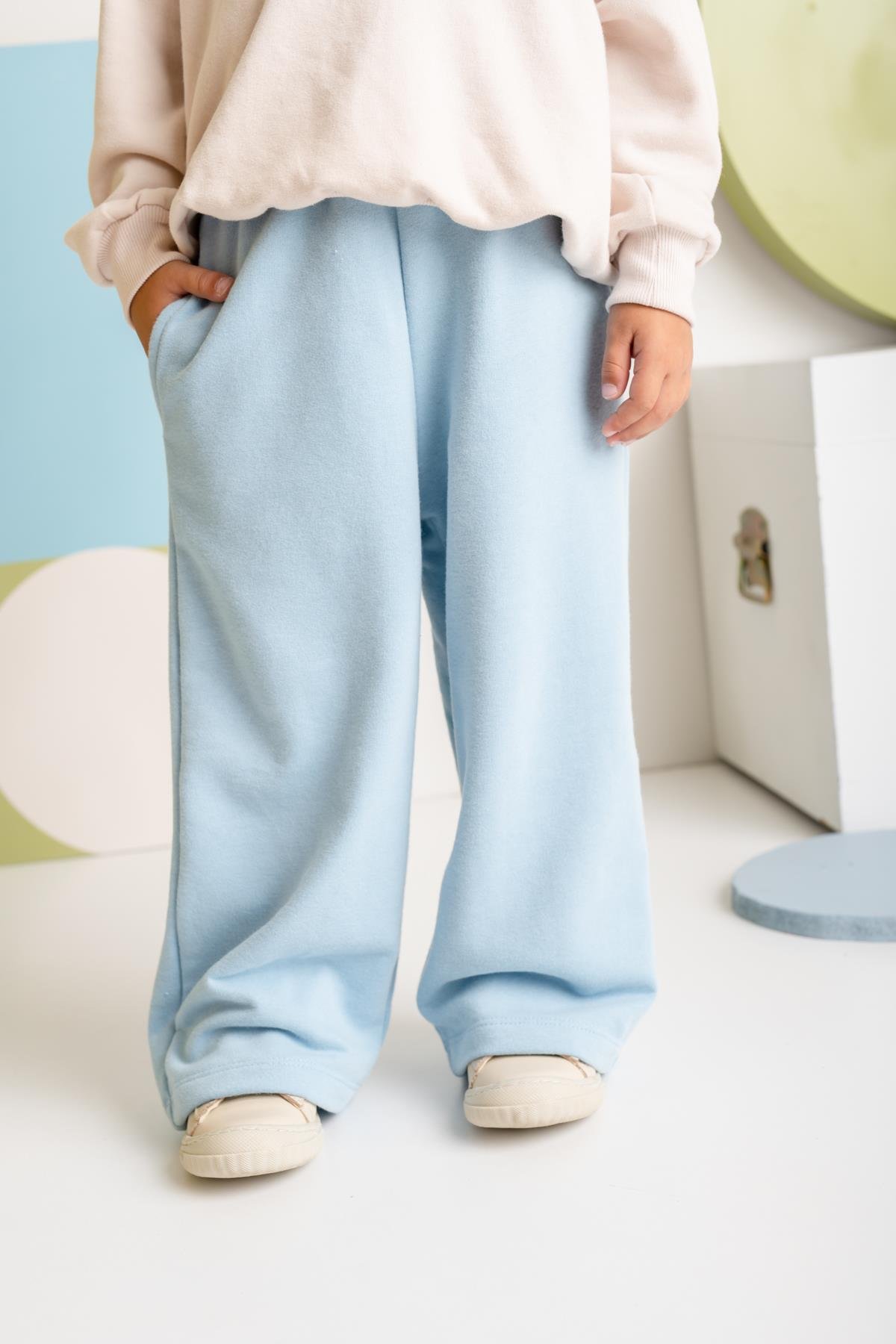 Kız Çocuk Düz Paça Fırçalı Tek Alt - Mavi