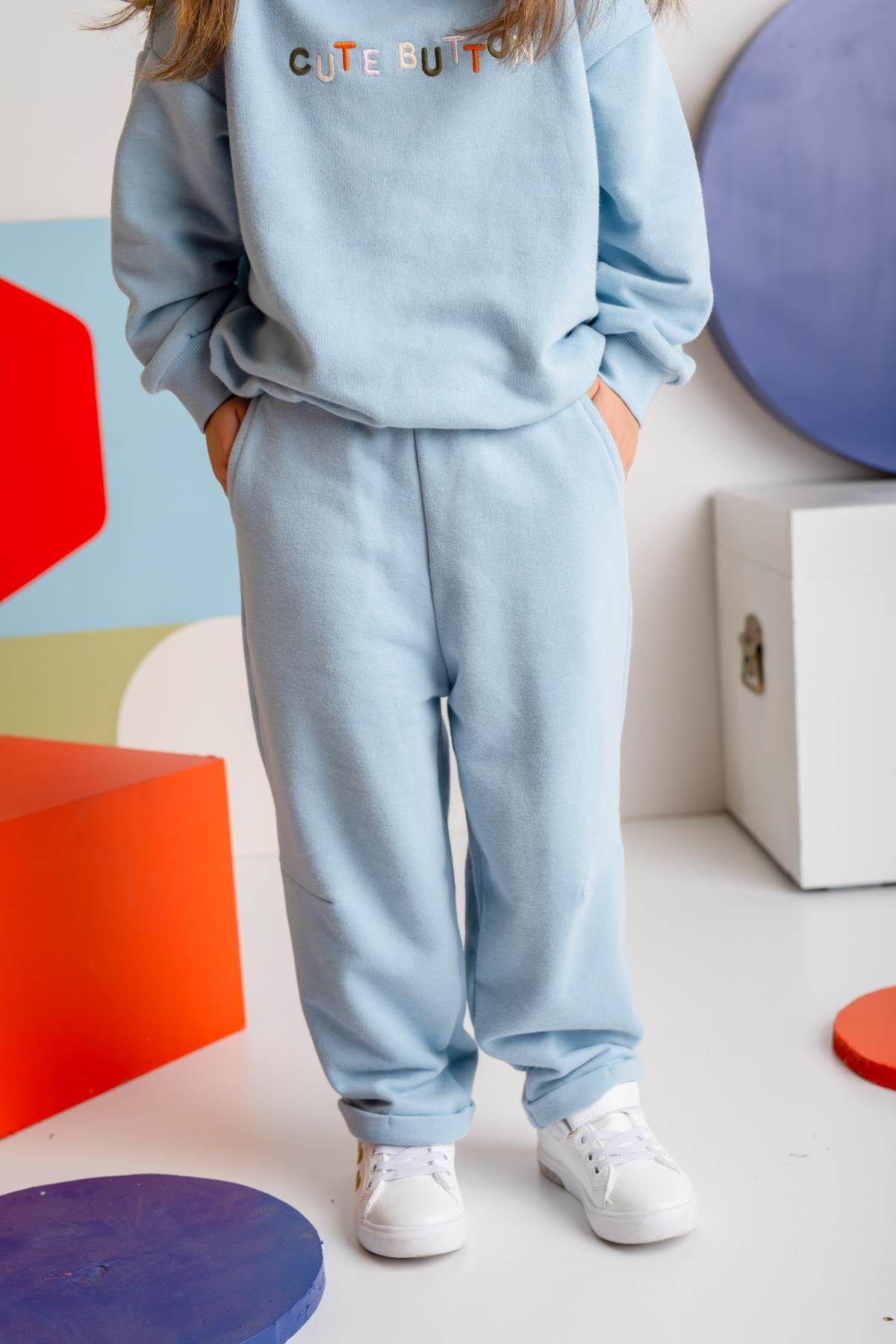 Kız Çocuk Düz Paça Fırçalı Tek Alt - Mavi