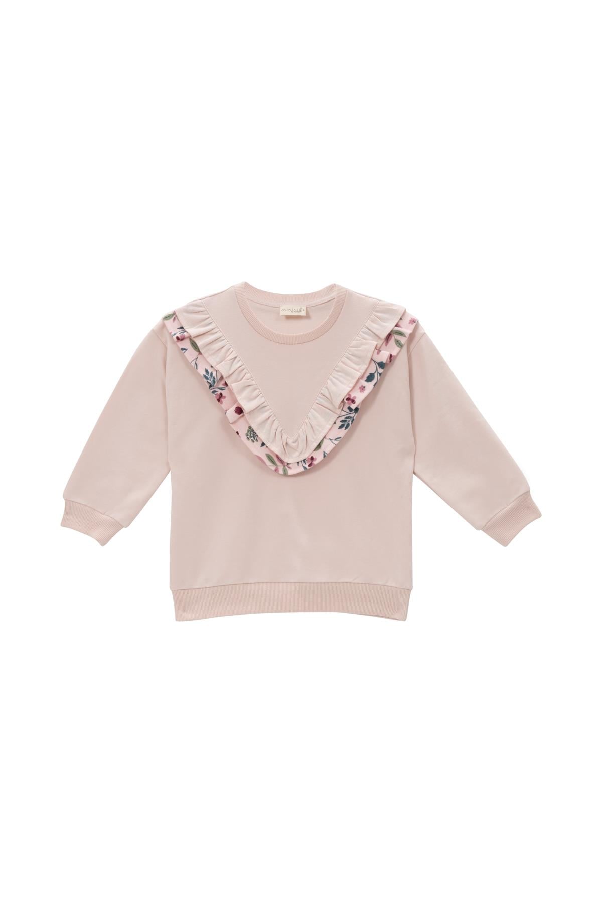 Kız Çocuk Fırfır Detaylı Sweatshirt - Pembe