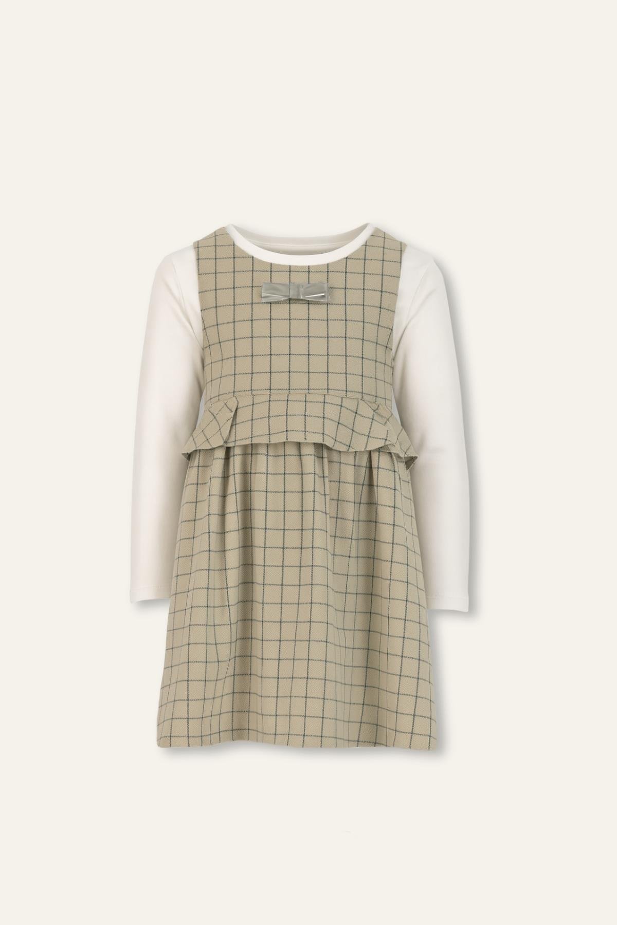 Kız Çocuk Fırfırlı Dokuma Elbise ve Bluz Takım - Yeşil