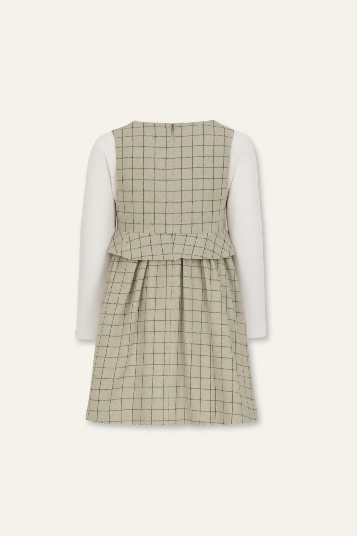 Kız Çocuk Fırfırlı Dokuma Elbise ve Bluz Takım - Yeşil