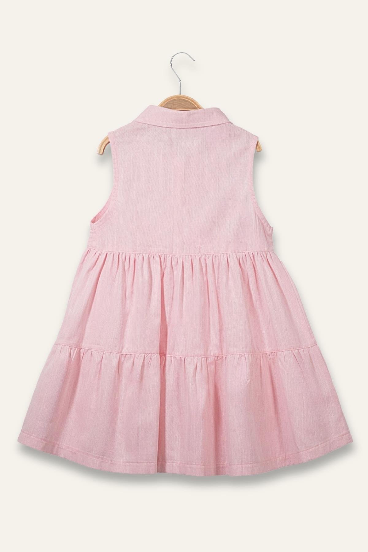 Kız Çocuk Fırfırlı Gömlek Yaka Elbise - Pembe