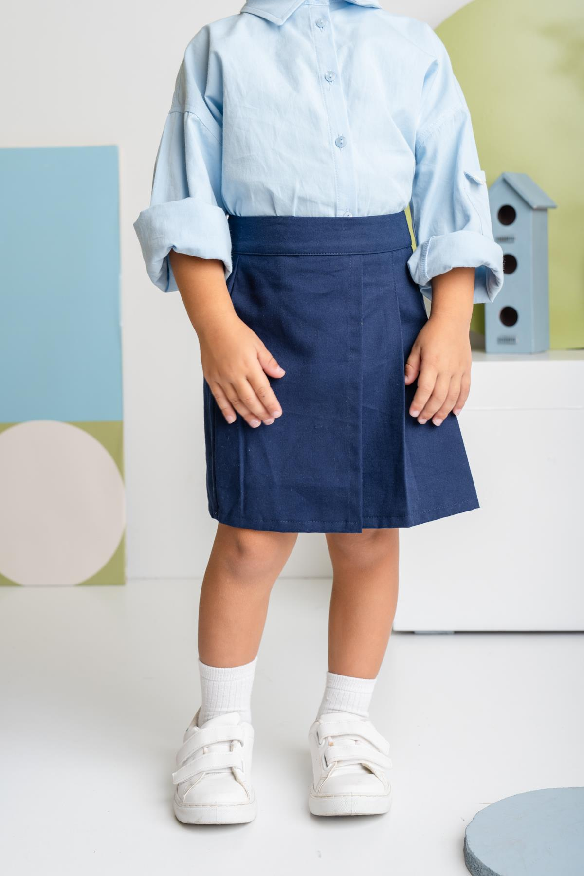Kız Çocuk Gabardin Pileli Etek - Lacivert