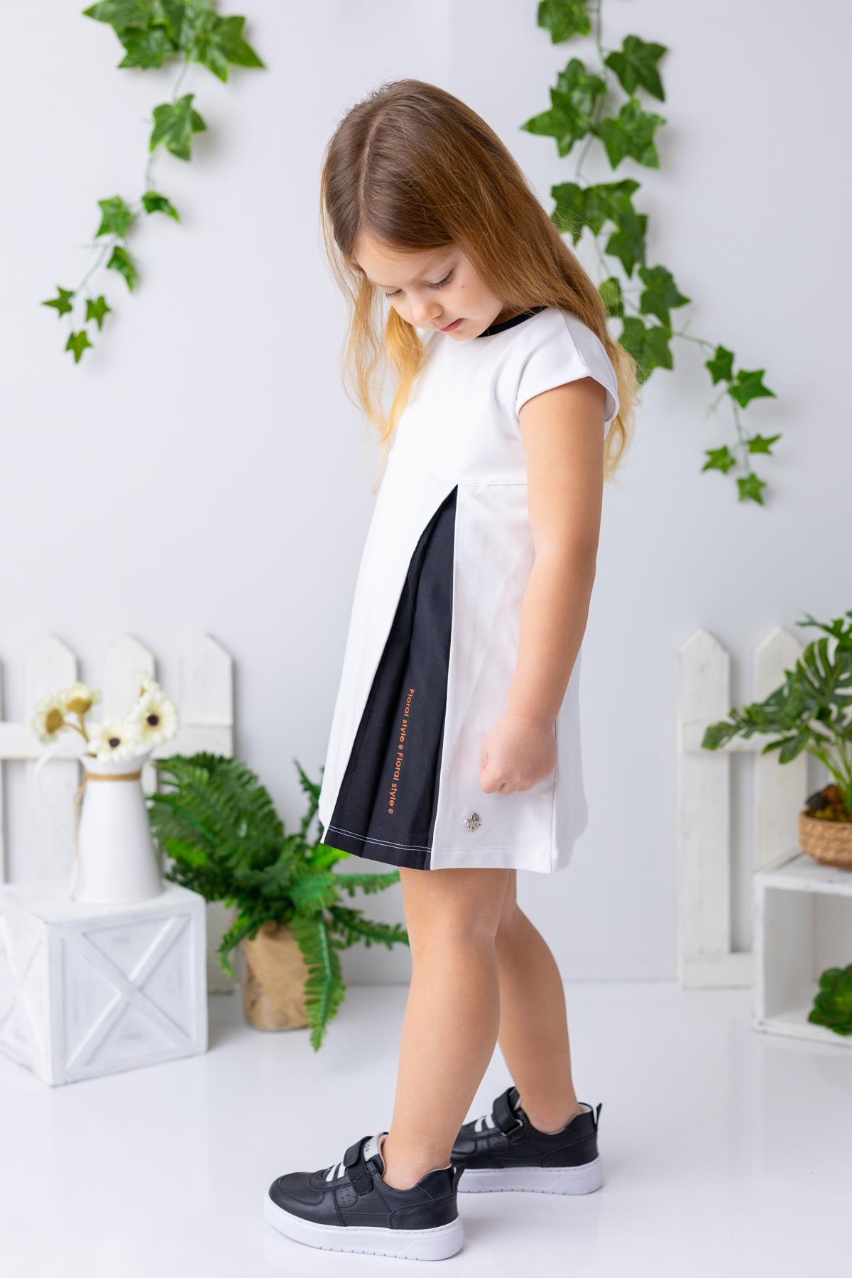 Kız Çocuk Garnili Kolsuz Elbise - Beyaz