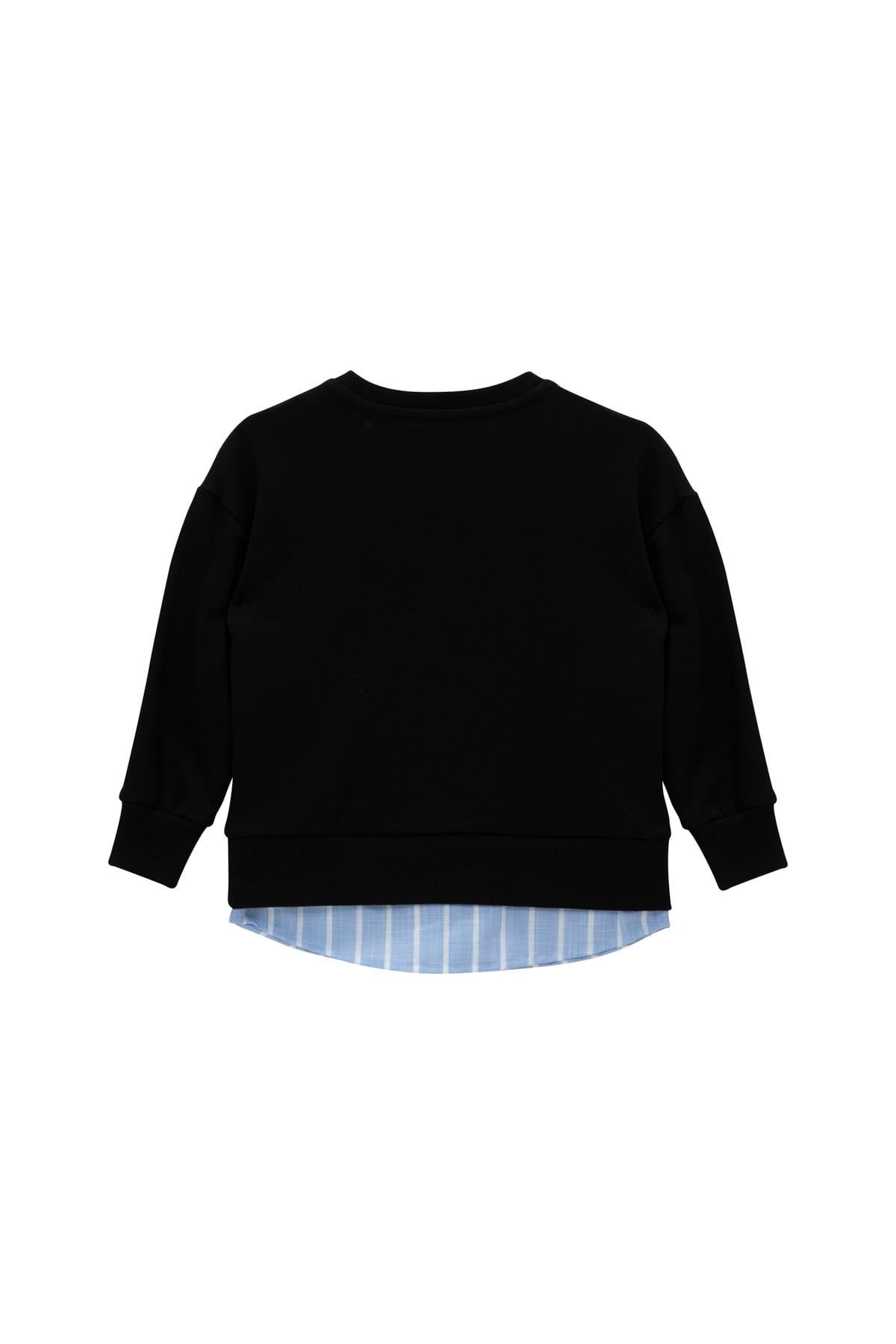 Kız Çocuk Gömlek Detaylı Baskılı Sweatshirt - Siyah