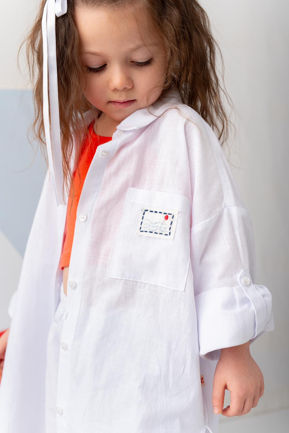 Kız Çocuk Gömlek Şort Takım - Beyaz