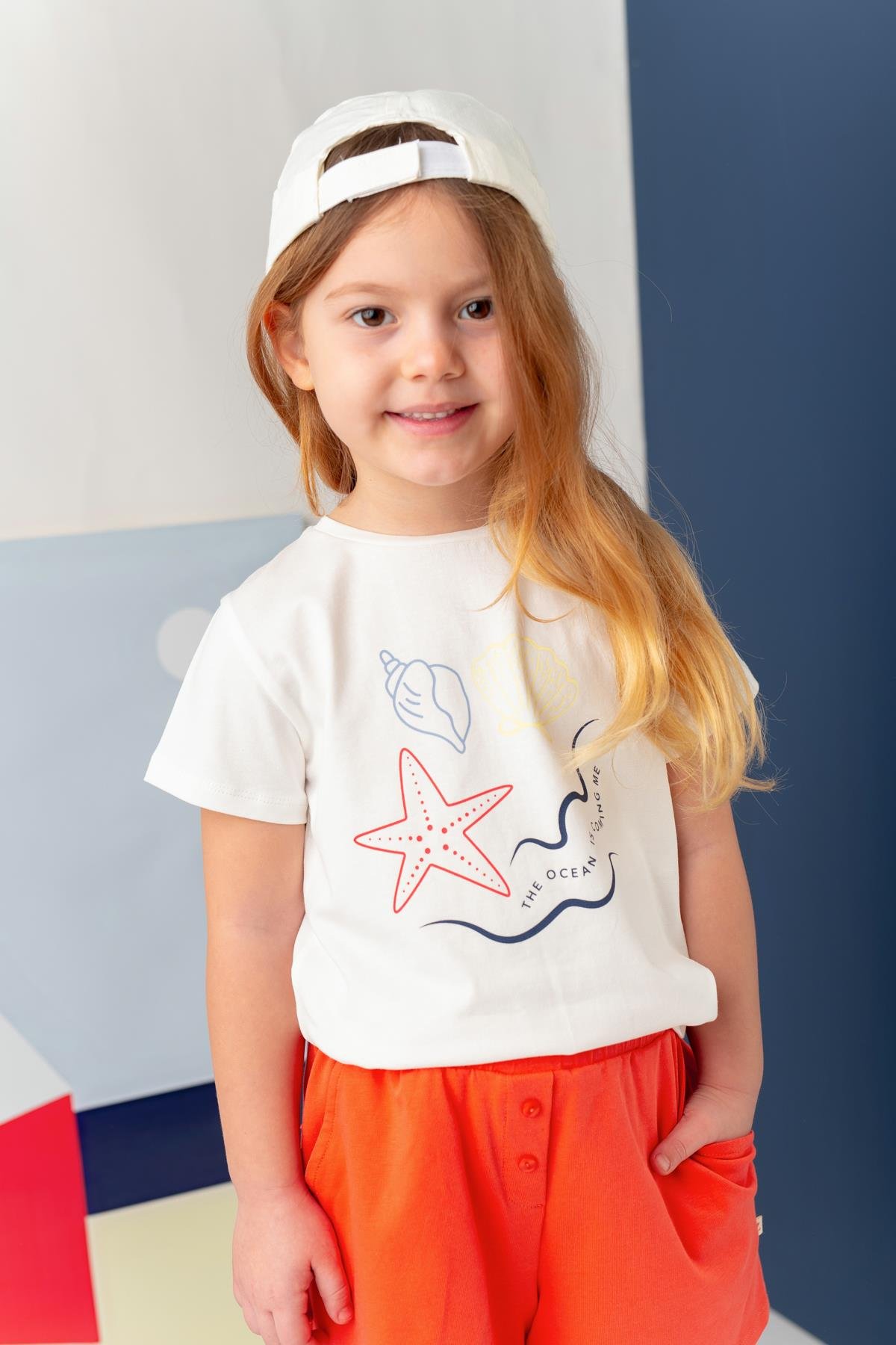 Kız Çocuk Hawaı Baskılı T-Shirt - Ekru