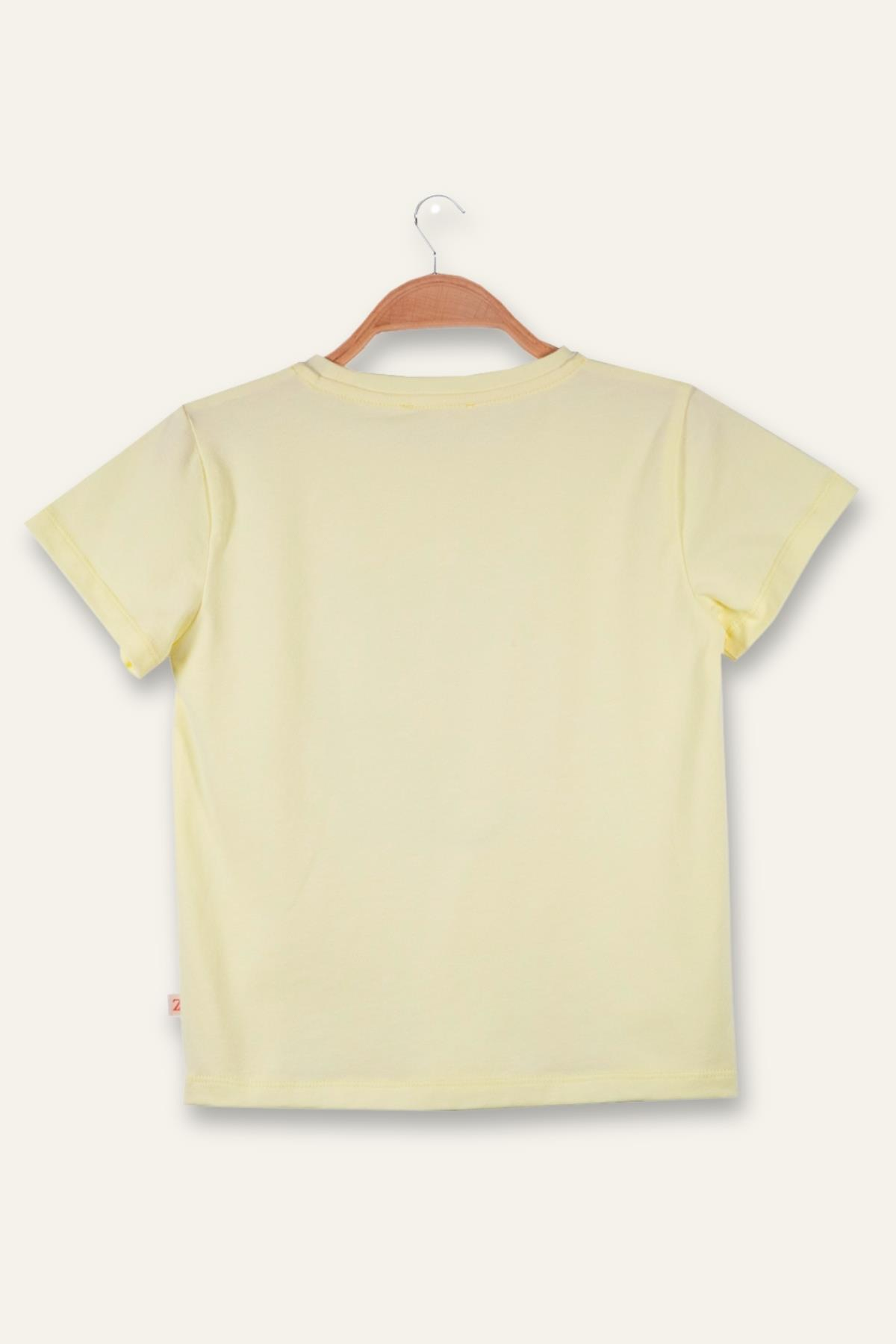 Kız Çocuk Hawaı Baskılı T-Shirt - Sarı