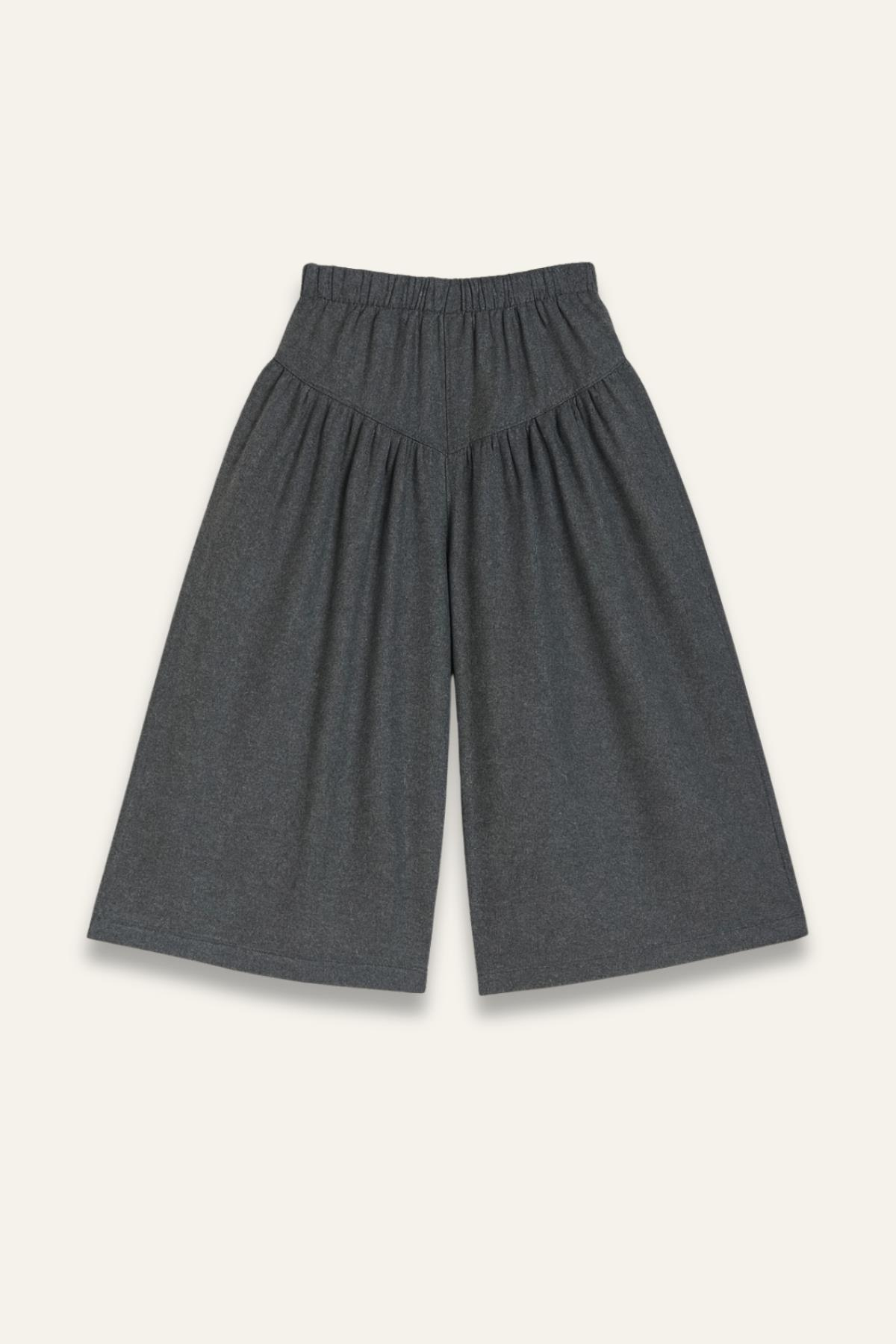 Kız Çocuk İnce Kaşe Pileli Bol Pantolon - Fume