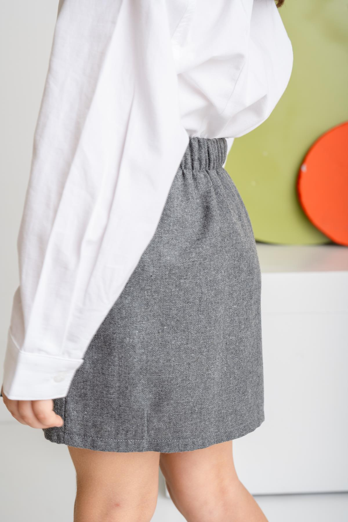 Kız Çocuk İnce Kaşe Pileli Etek - Fume