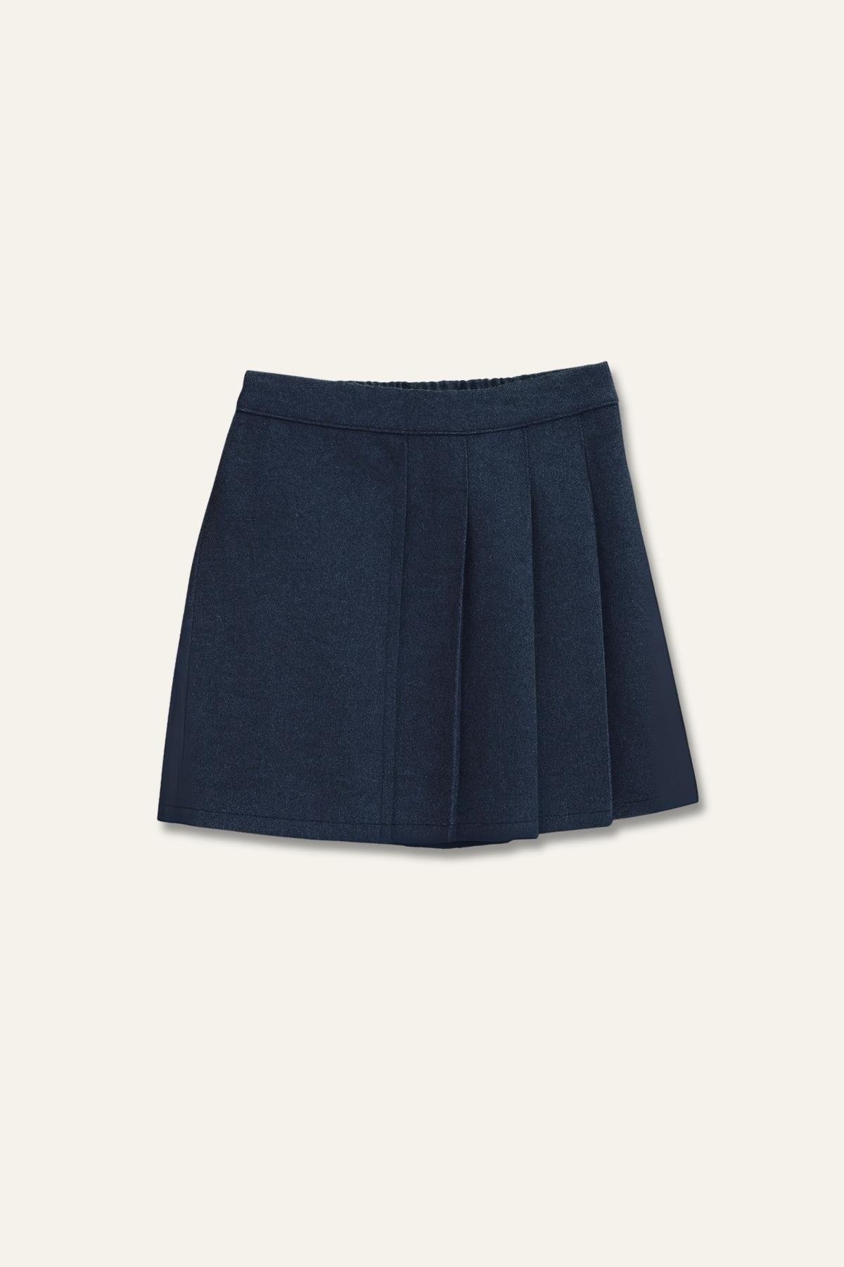 Kız Çocuk İnce Kaşe Pileli Etek - Lacivert