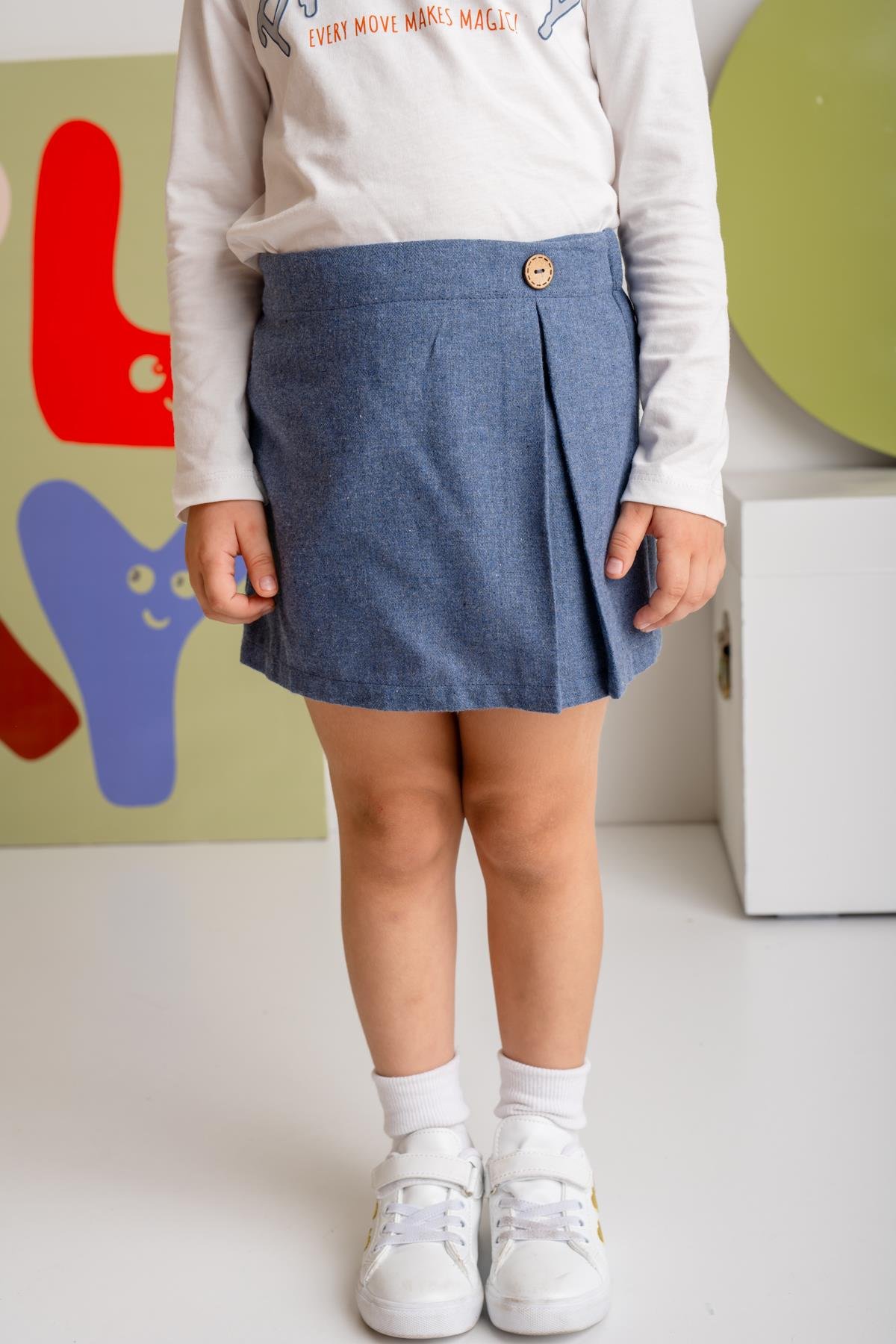 Kız Çocuk İnce Kaşe Şort Etek - Mavi