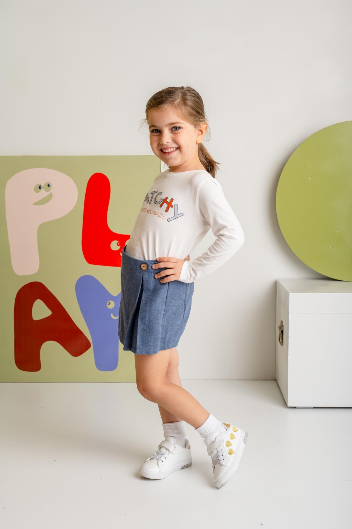 Kız Çocuk İnce Kaşe Şort Etek - Mavi