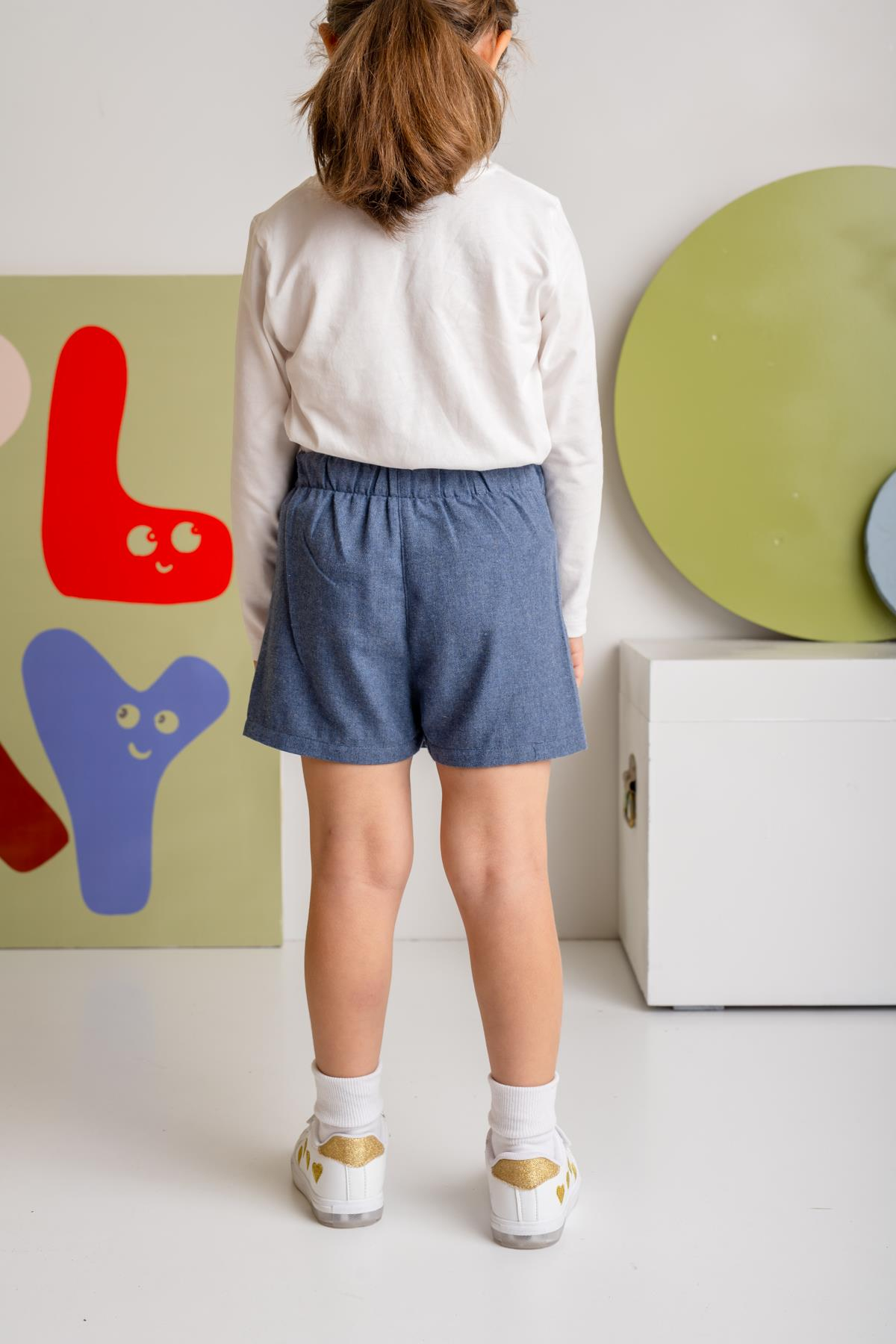 Kız Çocuk İnce Kaşe Şort Etek - Mavi