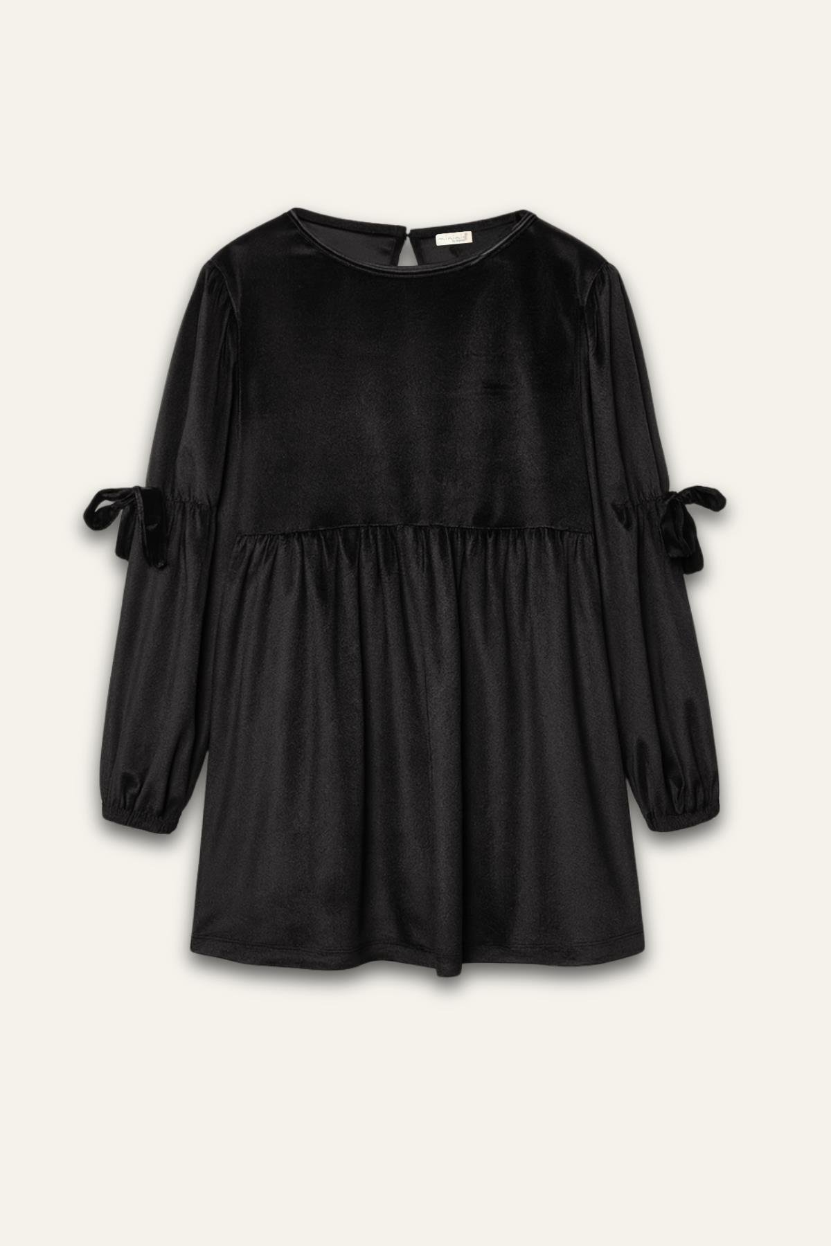 Kız Çocuk Kadife Elbise - Siyah